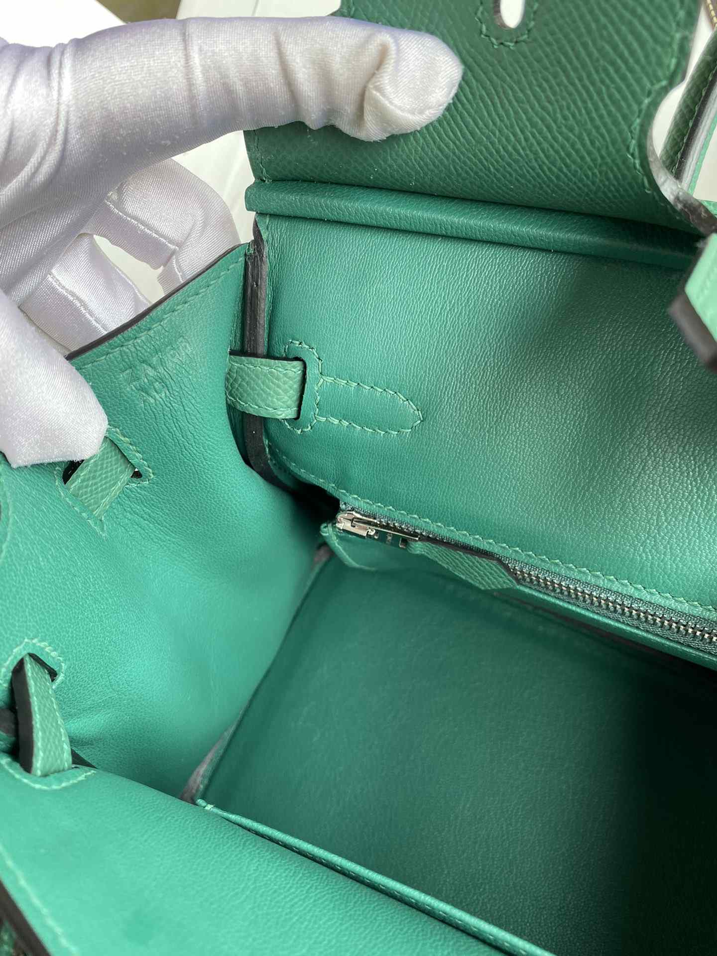 HERMES Birkin 25 Malachite Epsom Silver-tone Hardware