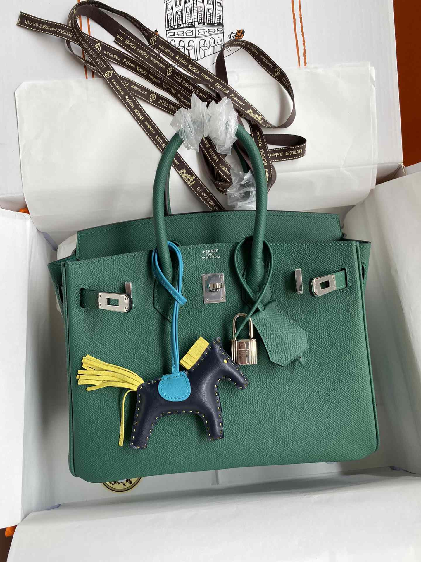 HERMES Birkin 25 Malachite Epsom Silver-tone Hardware