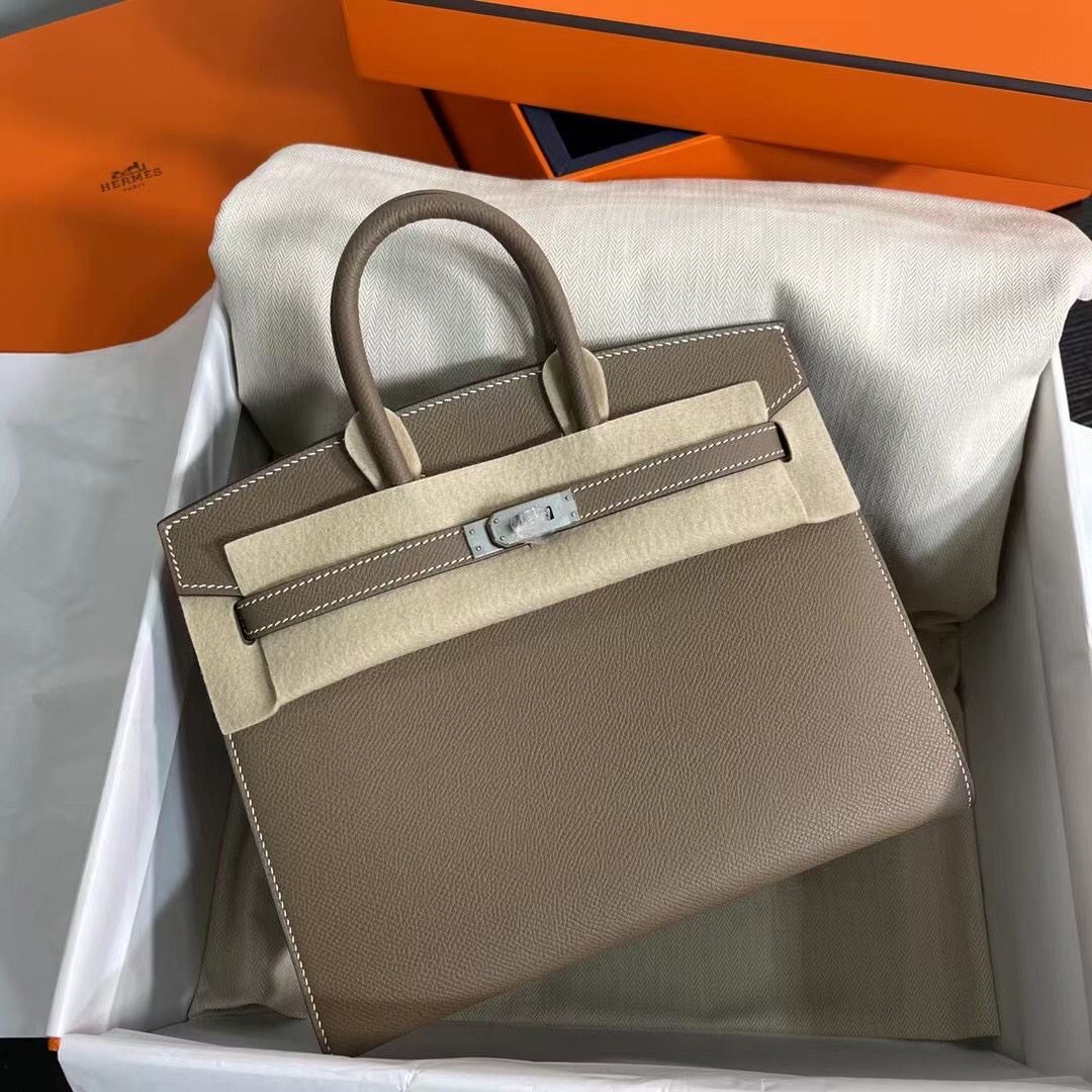 HERMES Birkin 25 Etoupe Epsom Silver-tone Hardware