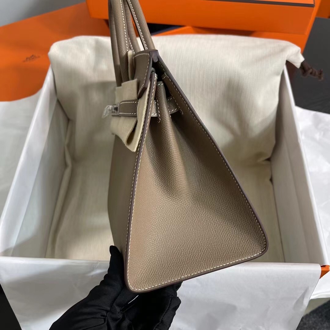 HERMES Birkin 25 Etoupe Epsom Silver-tone Hardware