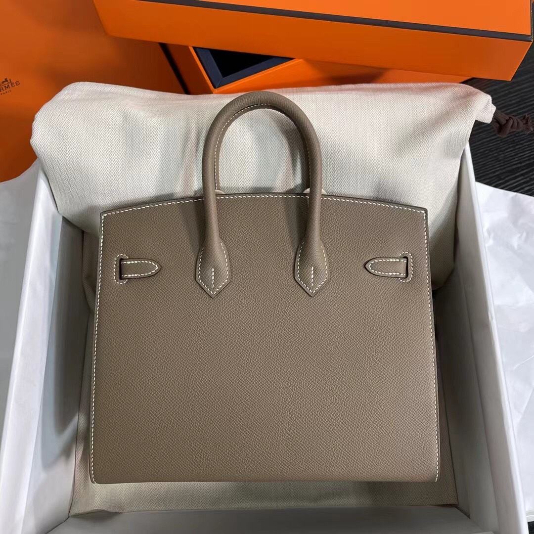 HERMES Birkin 25 Etoupe Epsom Silver-tone Hardware