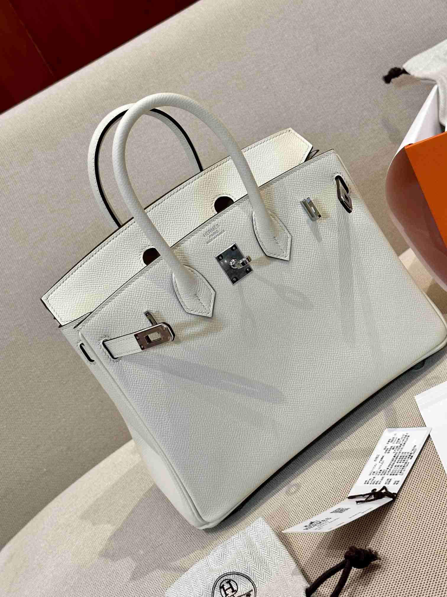 HERMES Birkin 25 Craie Epsom Silver-tone Hardware