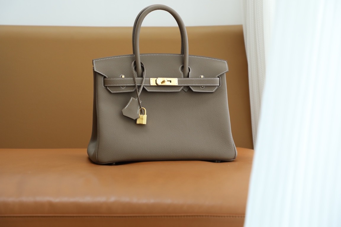 HERMES Birkin 30 Etoupe Togo Gold-tone Hardware