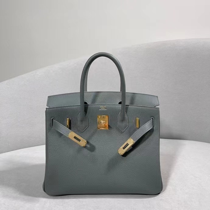 HERMES Birkin 30 Vert amande Togo Gold-tone Hardware