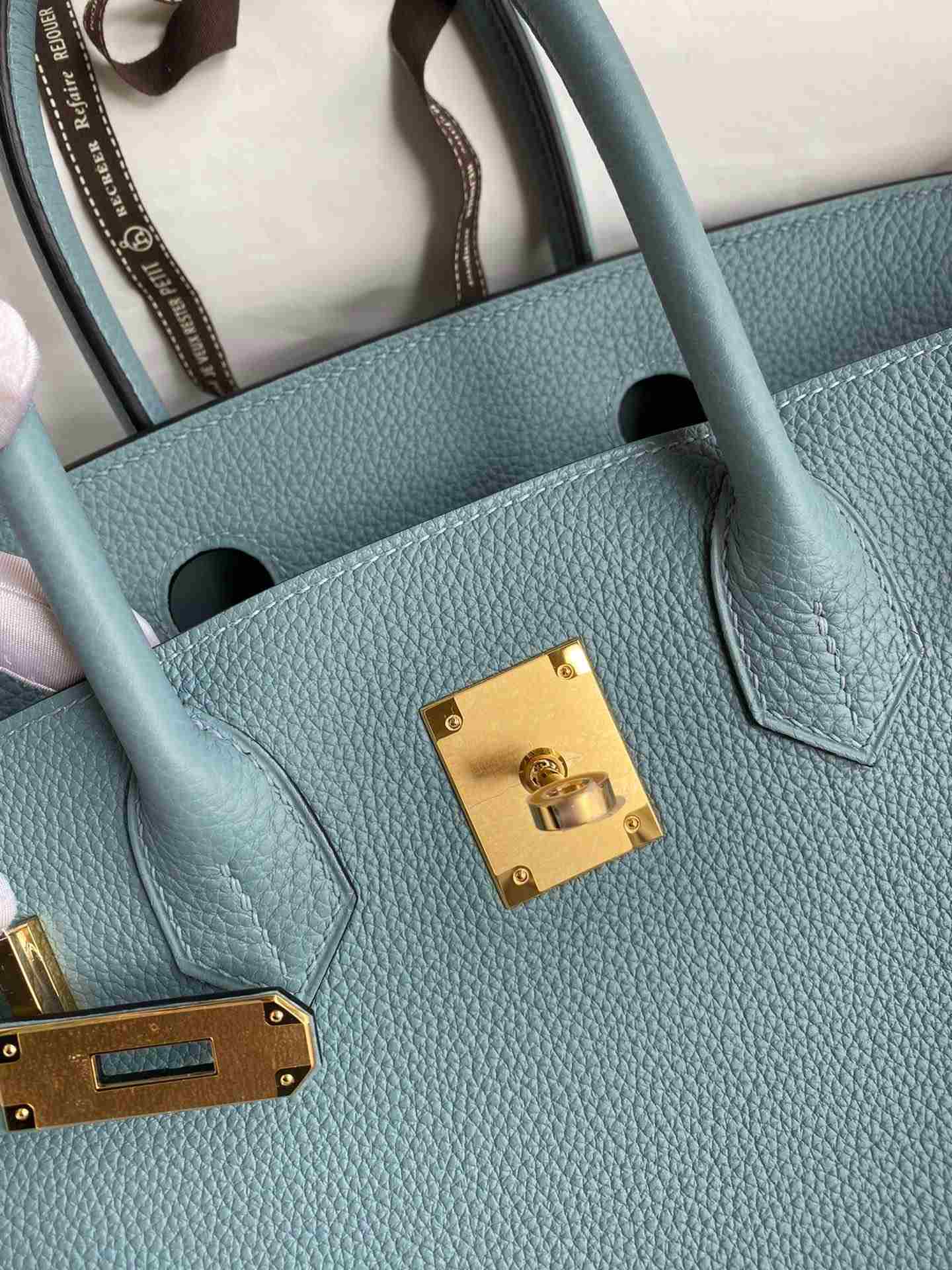 HERMES Birkin 30 Azure Blue Togo Gold-tone Hardware