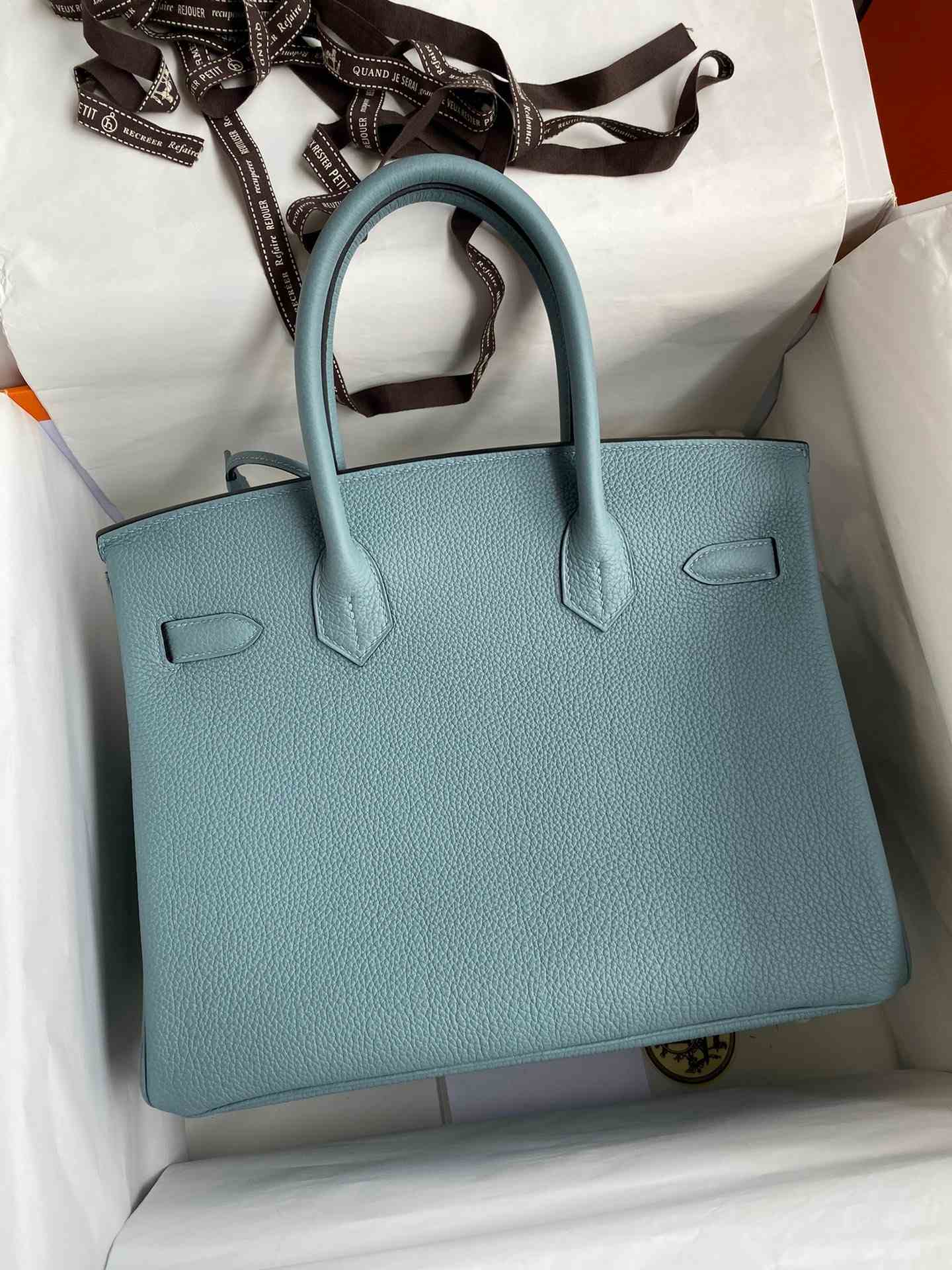 HERMES Birkin 30 Azure Blue Togo Gold-tone Hardware