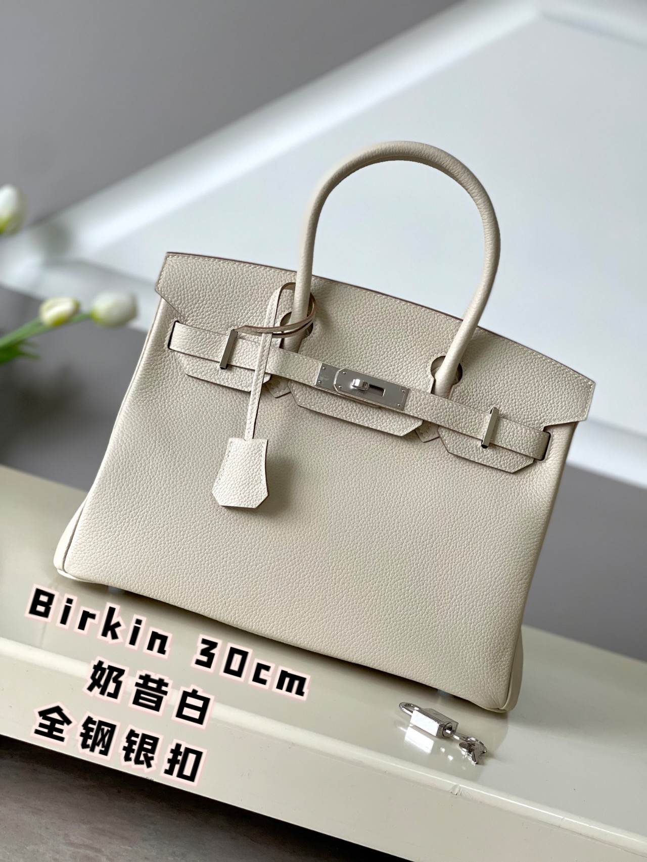 HERMES Birkin 30 Craie Togo Silver-tone Hardware