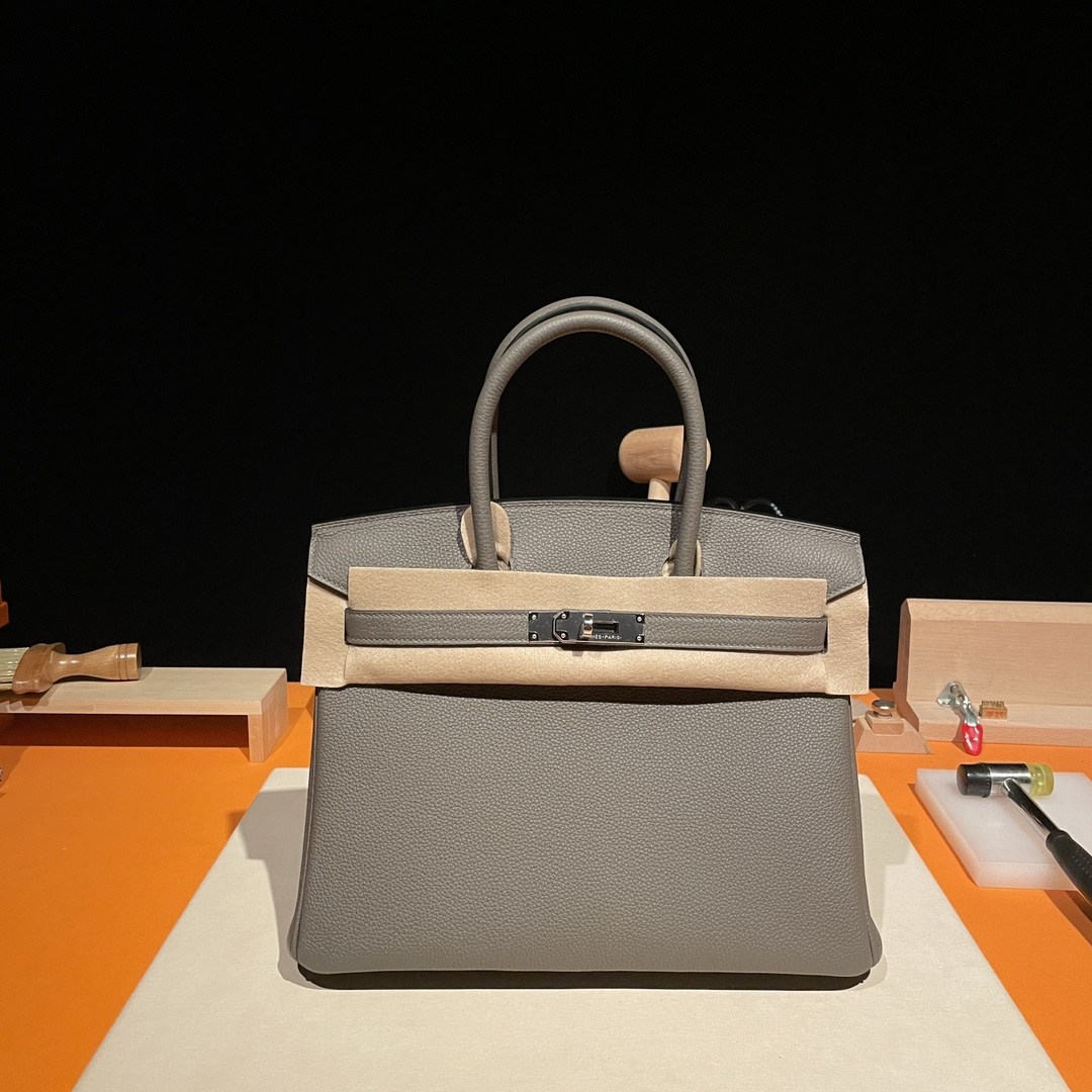 HERMES Birkin 30 Etain Togo Silver-tone Hardware