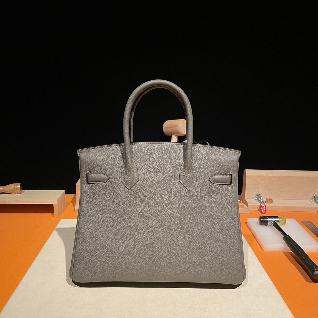 HERMES Birkin 30 Etain Togo Silver-tone Hardware