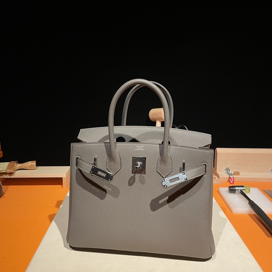 HERMES Birkin 30 Etain Togo Silver-tone Hardware