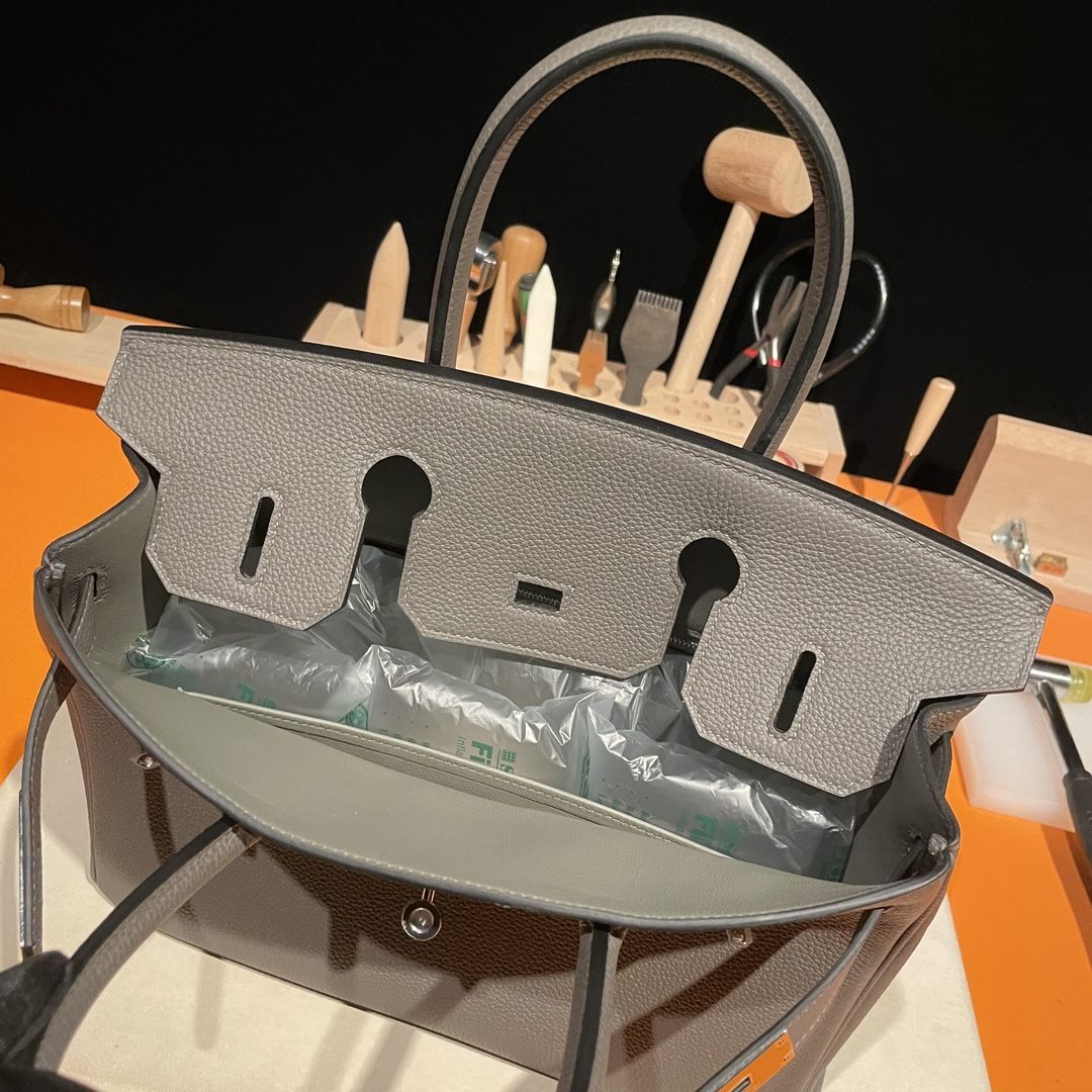 HERMES Birkin 30 Etain Togo Silver-tone Hardware