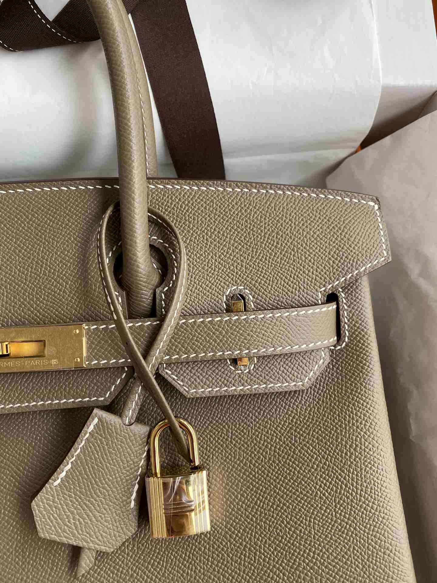 HERMES Birkin 30 Etoupe Epsom Gold-tone Hardware