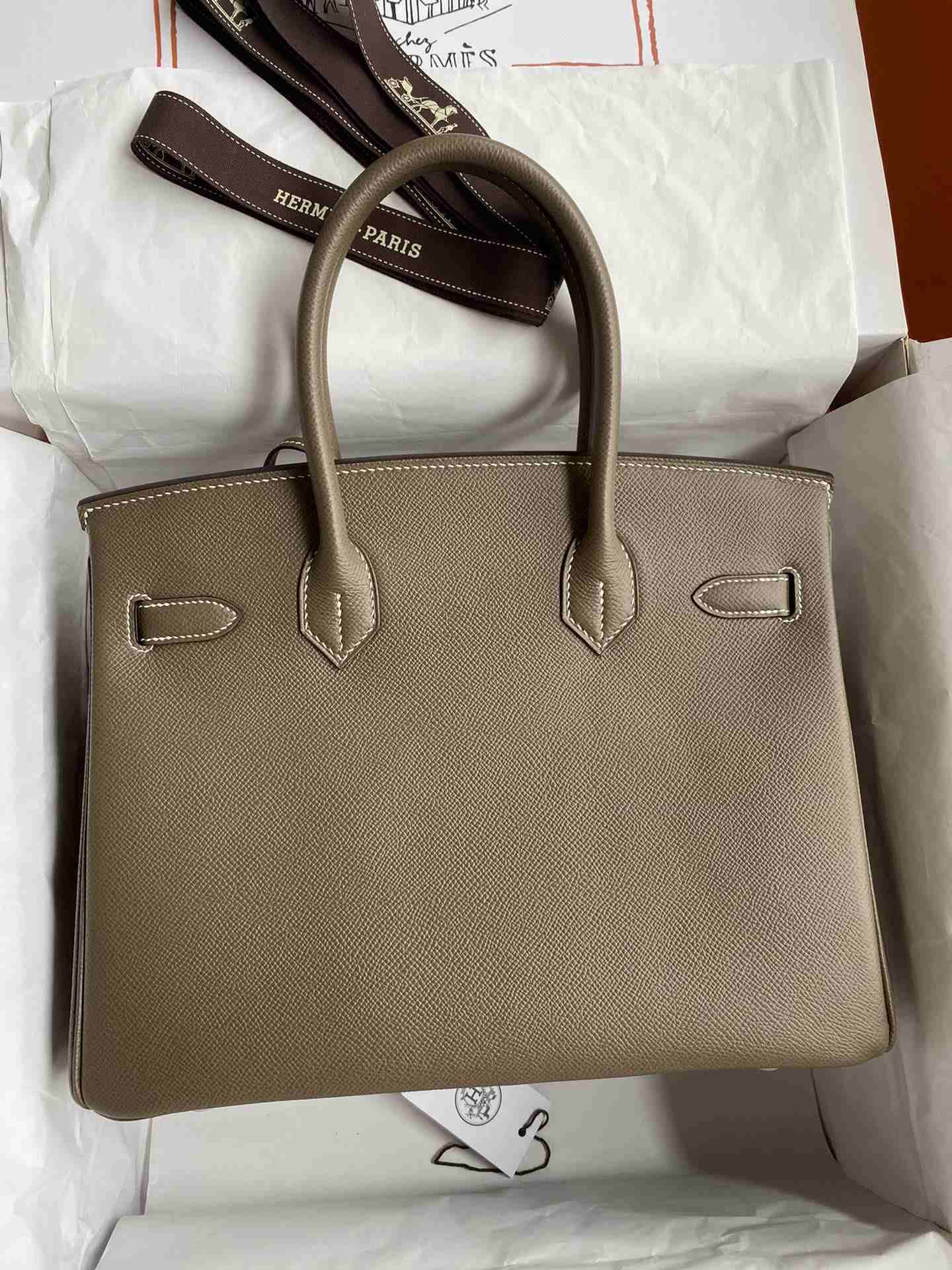 HERMES Birkin 30 Etoupe Epsom Silver-tone Hardware