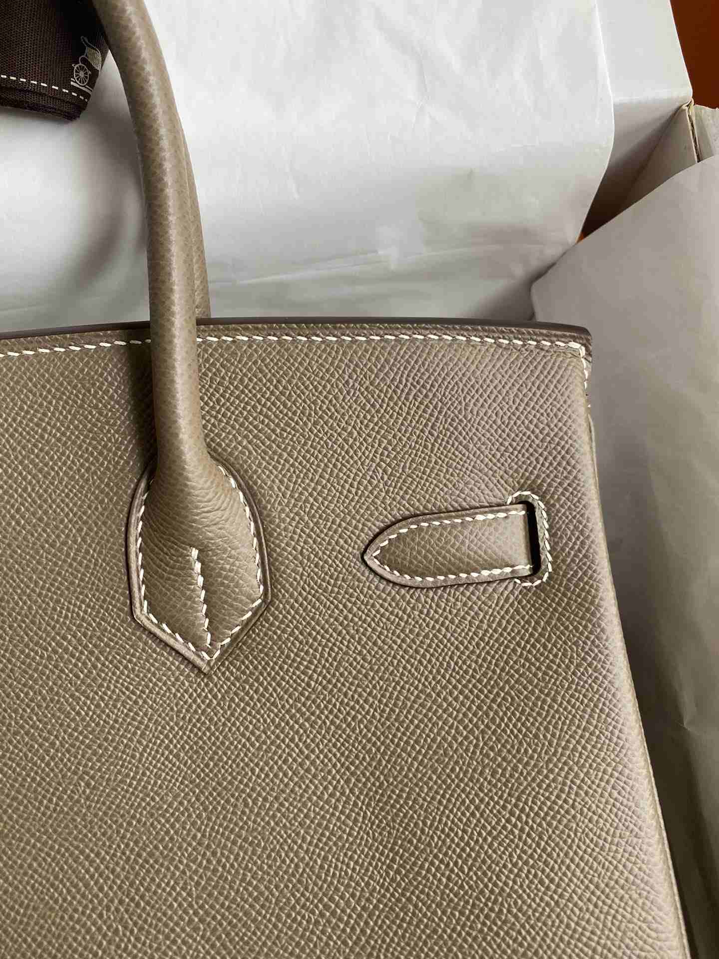 HERMES Birkin 30 Etoupe Epsom Silver-tone Hardware