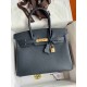 HERMES Birkin 30 Blue Nuit Epsom Gold-tone Hardware