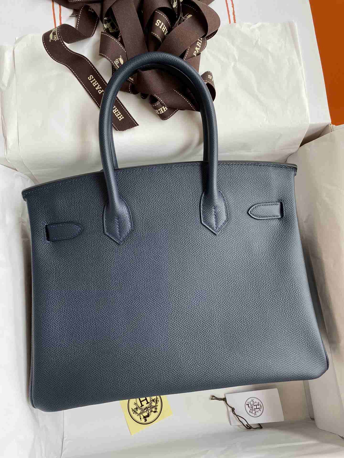 HERMES Birkin 30 Blue Nuit Epsom Gold-tone Hardware