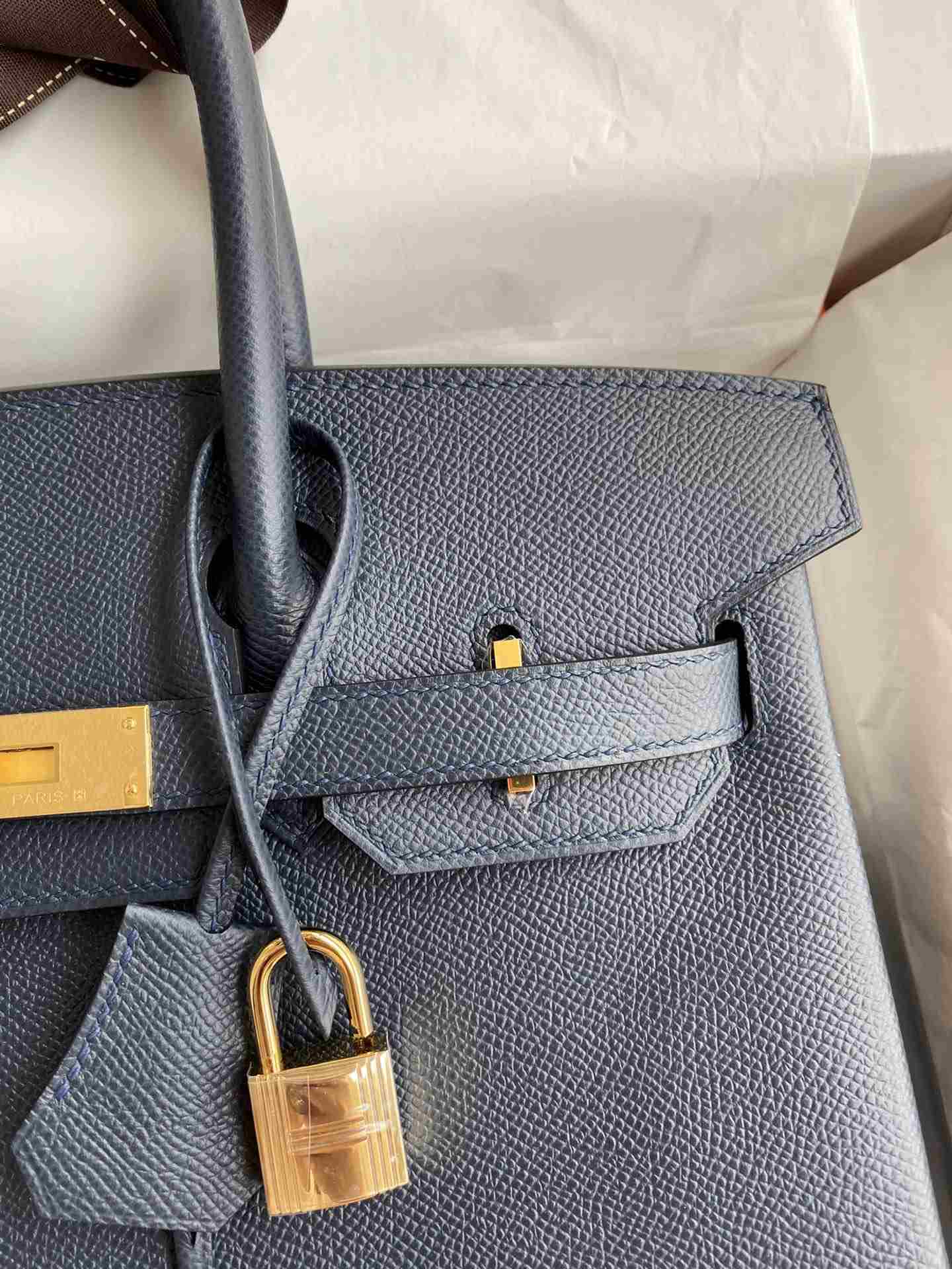 HERMES Birkin 30 Blue Nuit Epsom Gold-tone Hardware