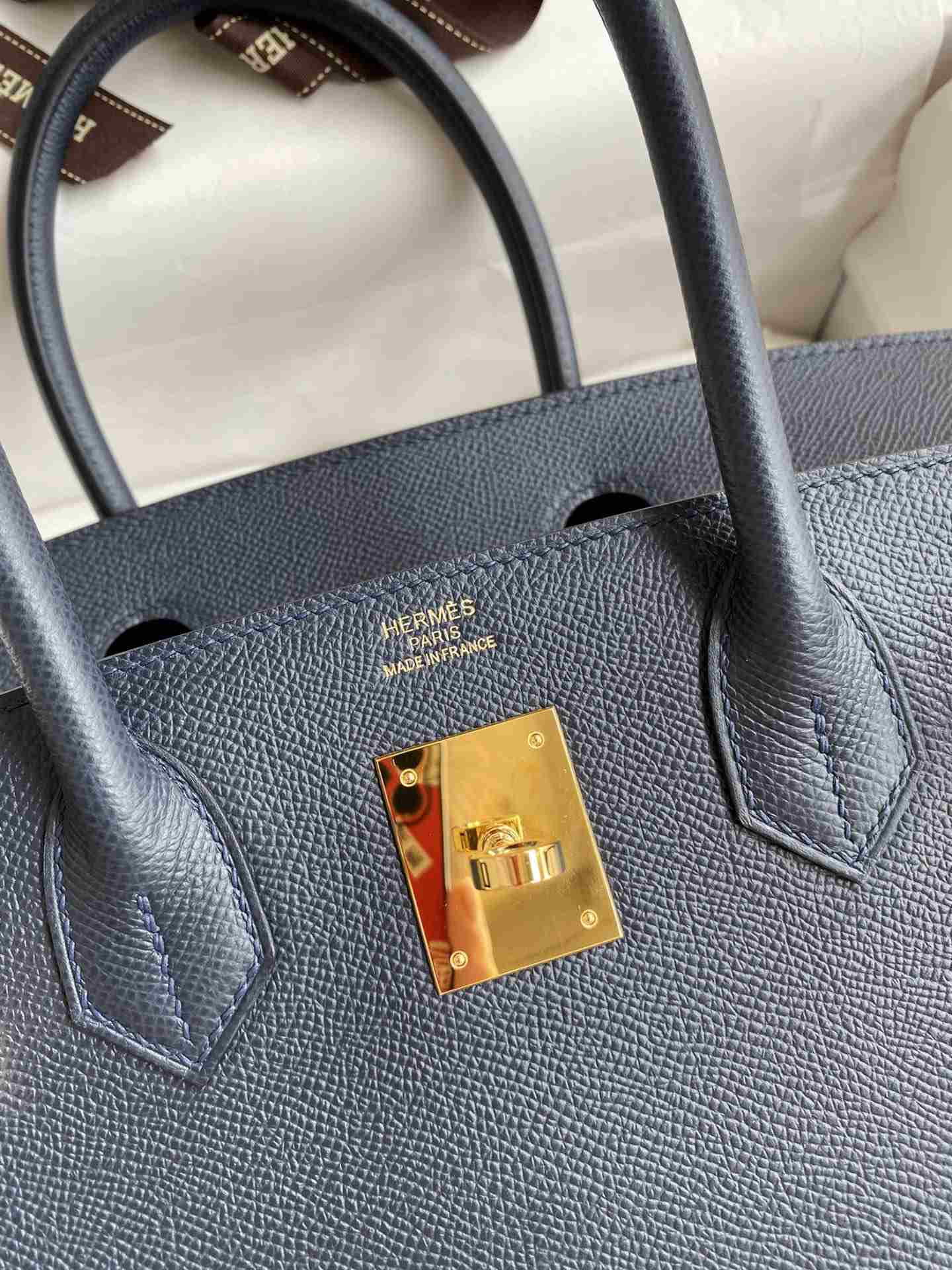 HERMES Birkin 30 Blue Nuit Epsom Gold-tone Hardware