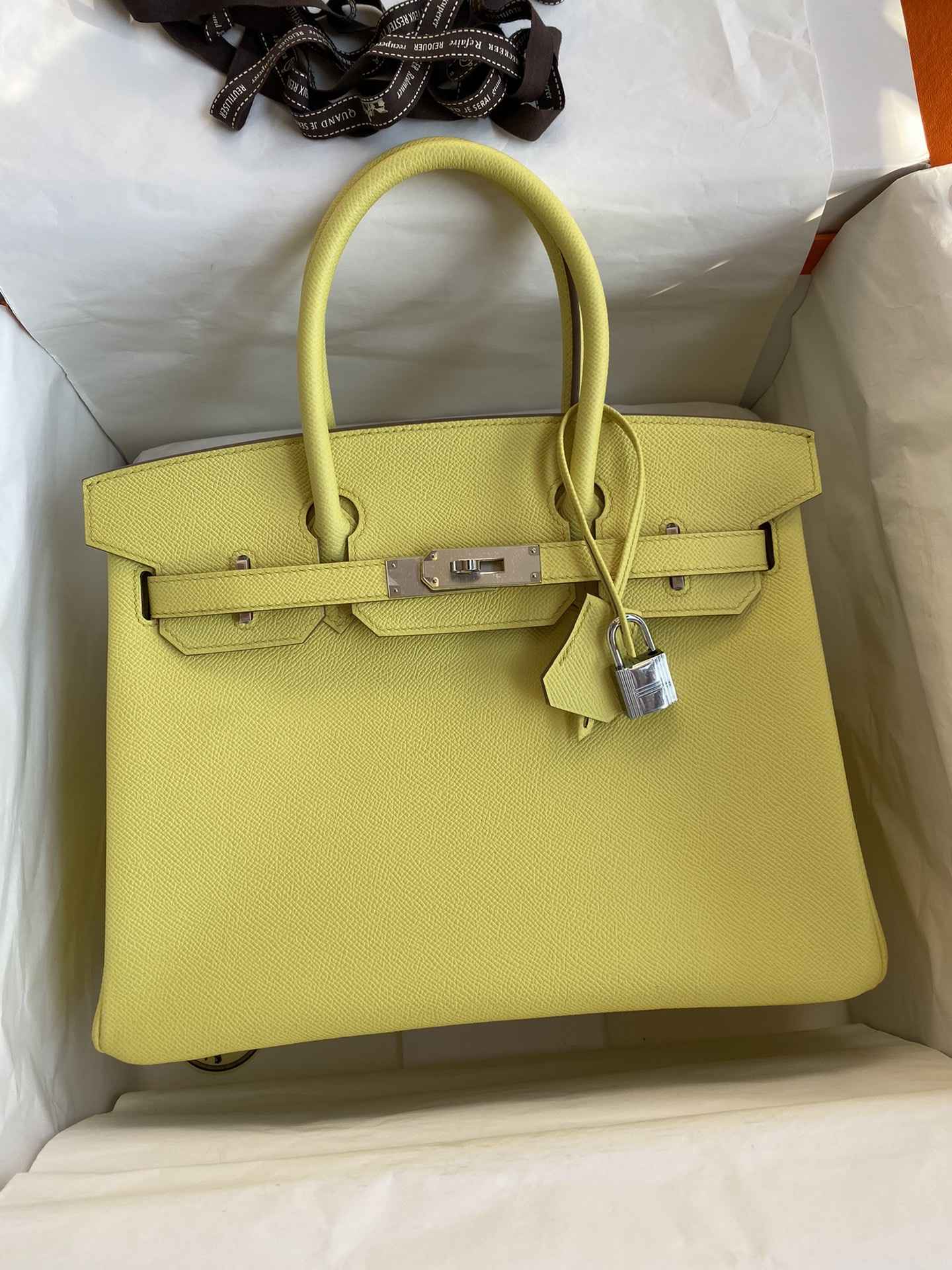 HERMES Birkin 30 Lime Epsom Silver-tone Hardware