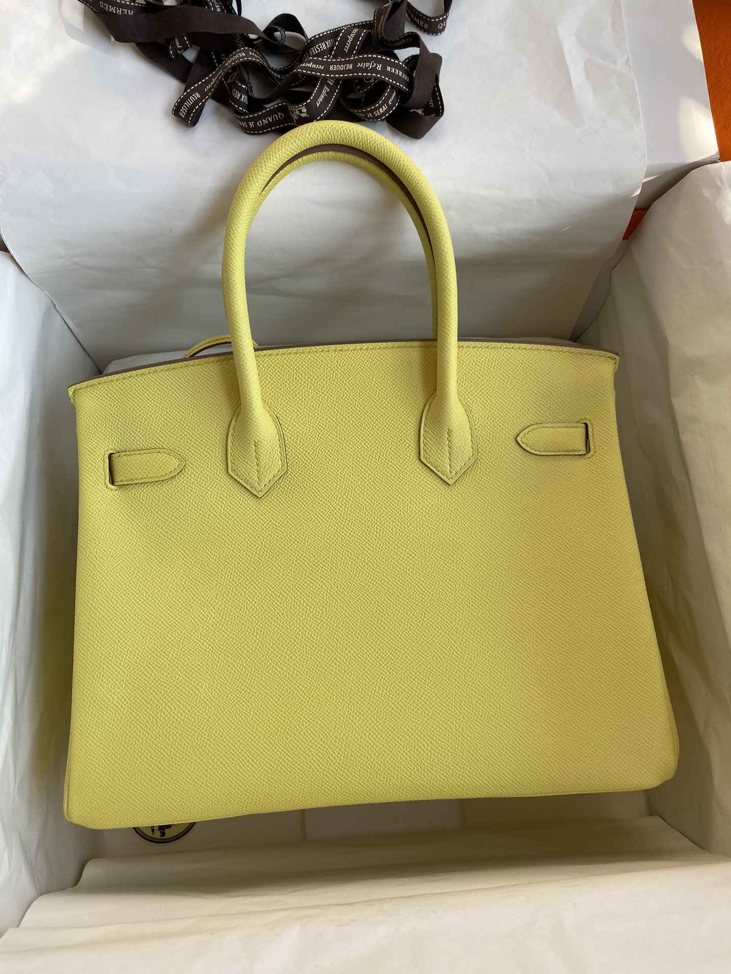 HERMES Birkin 30 Lime Epsom Silver-tone Hardware