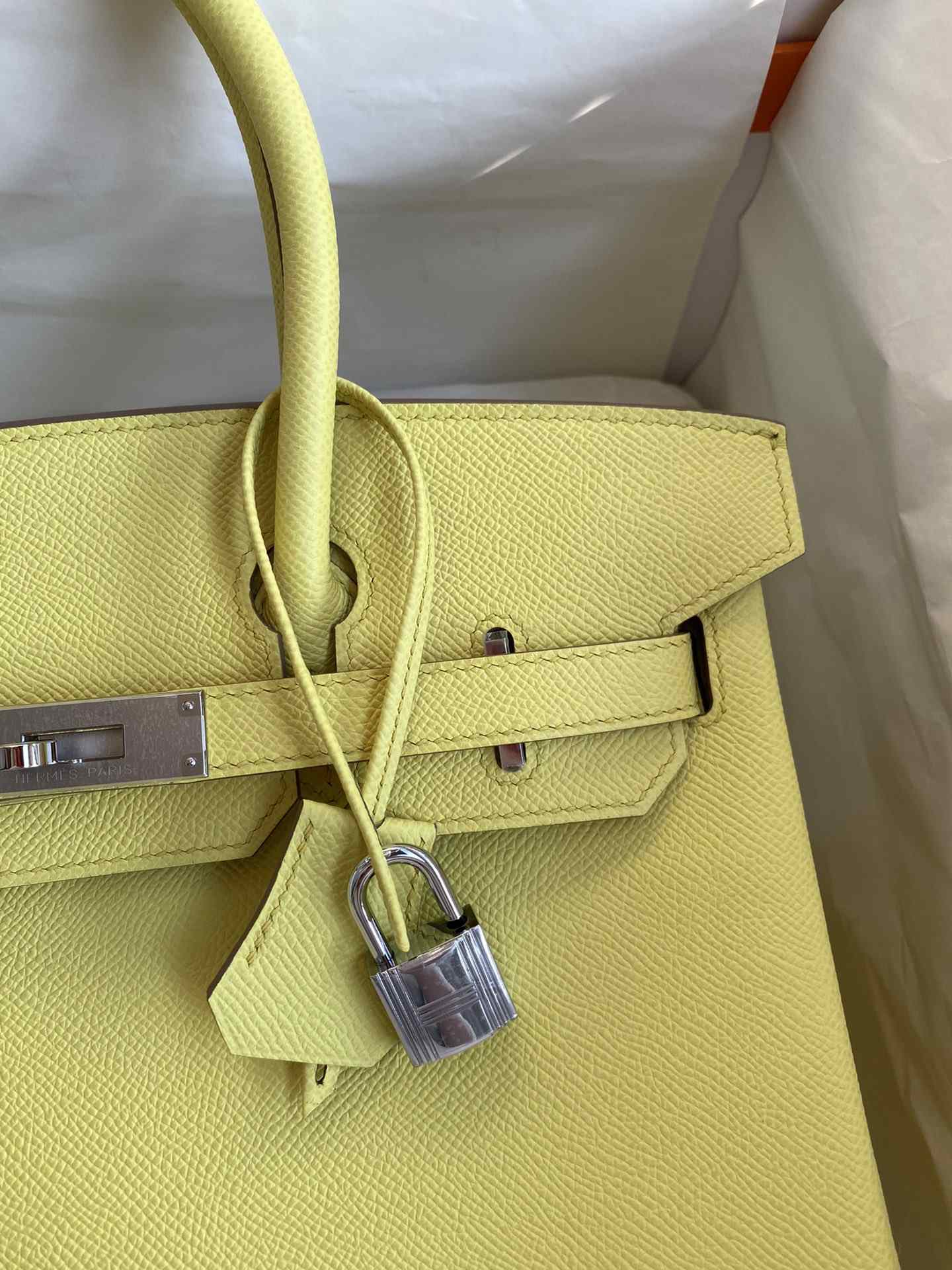 HERMES Birkin 30 Lime Epsom Silver-tone Hardware