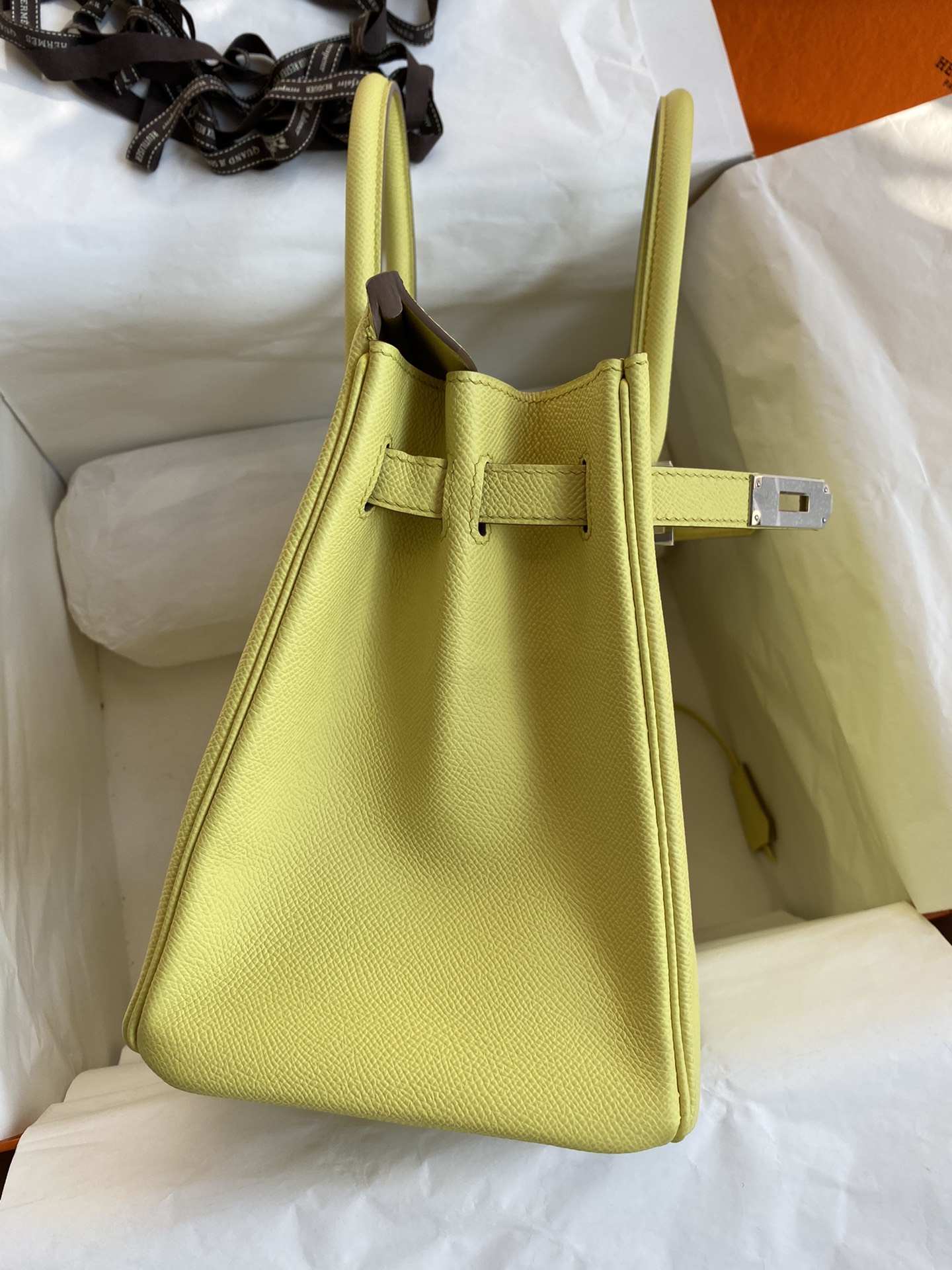 HERMES Birkin 30 Lime Epsom Silver-tone Hardware