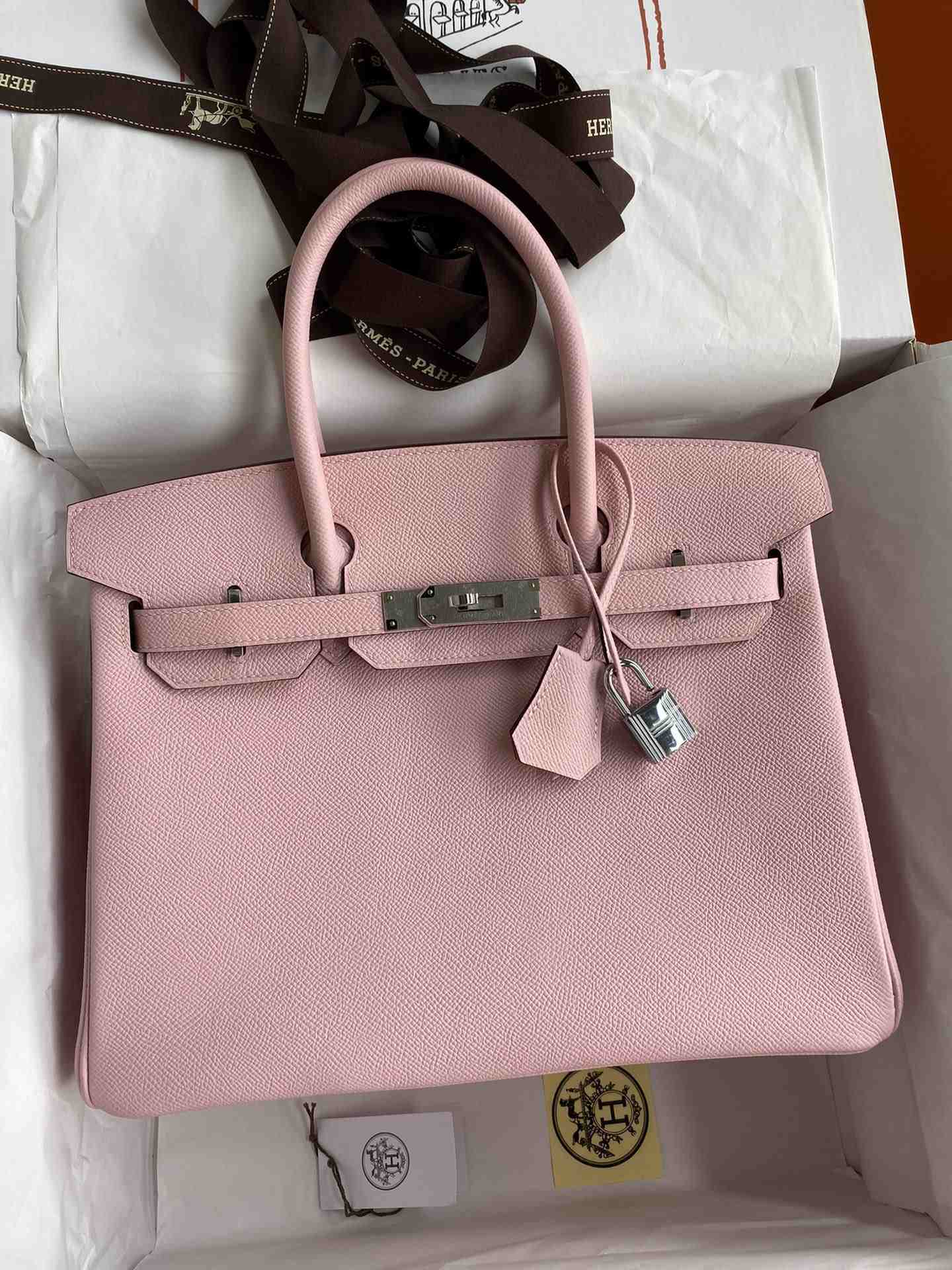 HERMES Birkin 30 Rose Sakura Epsom Silver-tone Hardware