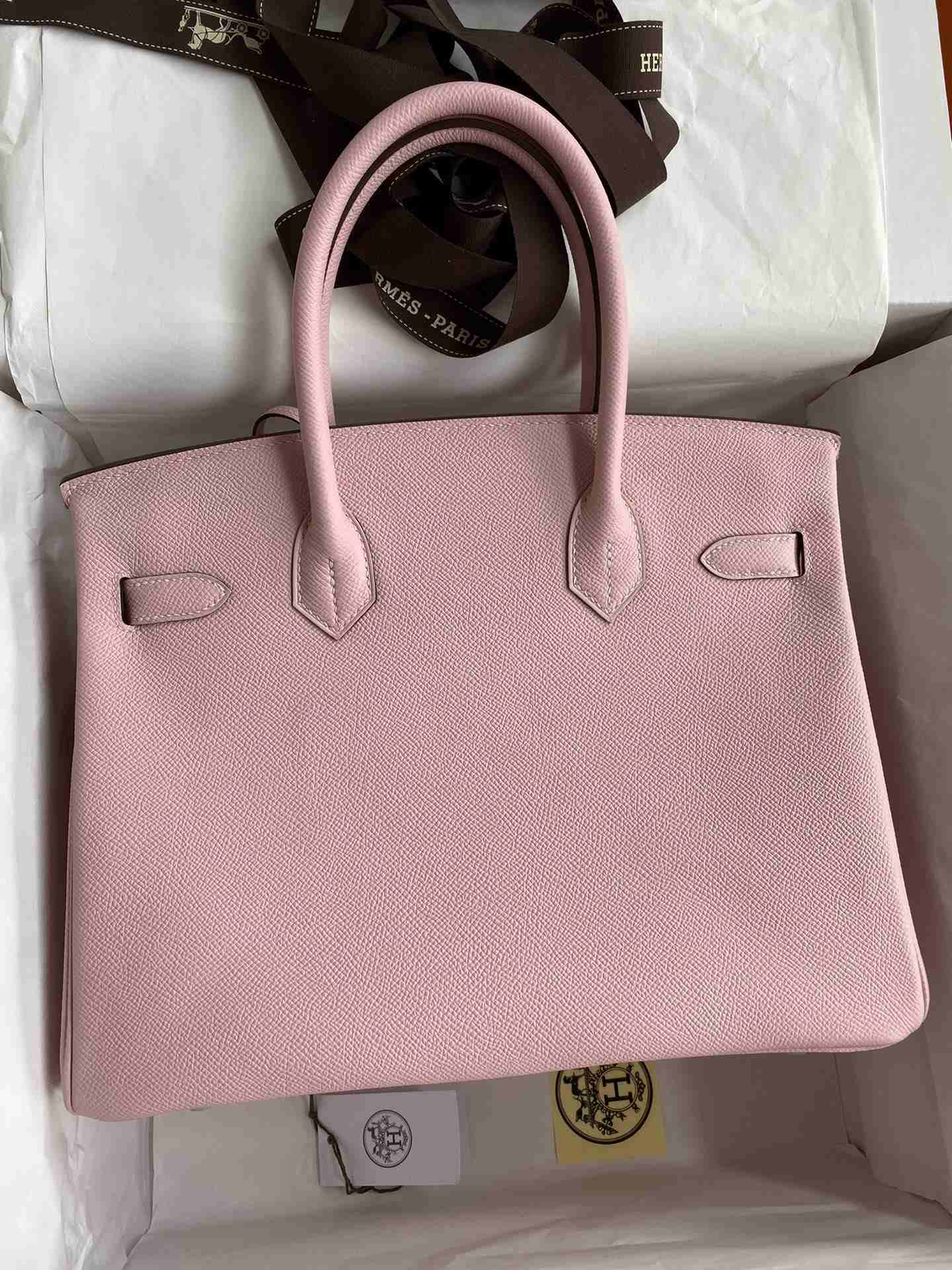 HERMES Birkin 30 Rose Sakura Epsom Silver-tone Hardware