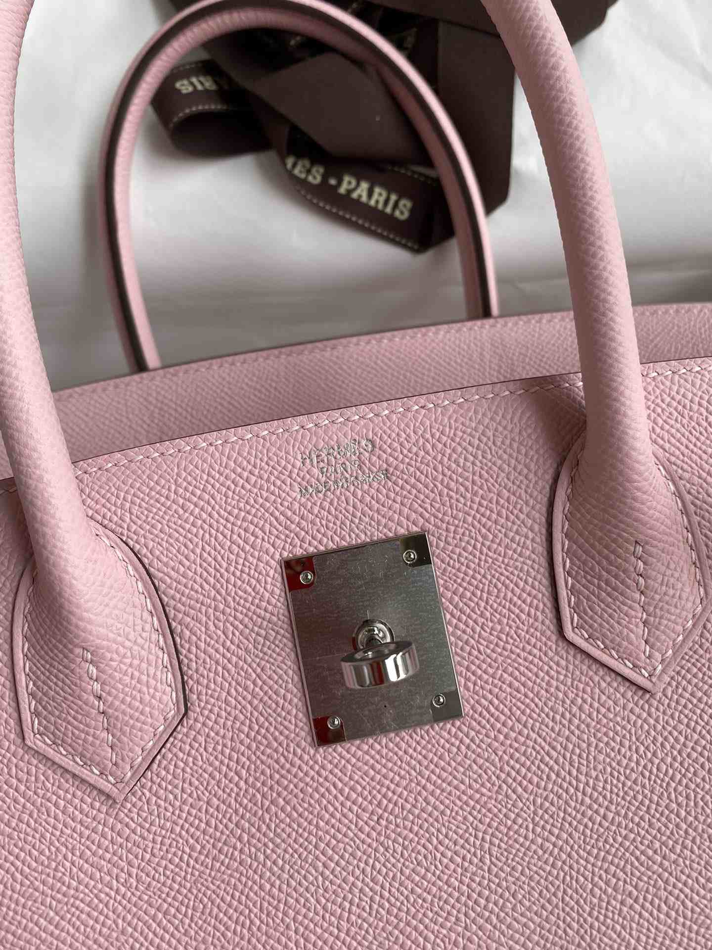 HERMES Birkin 30 Rose Sakura Epsom Silver-tone Hardware