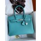 HERMES Birkin 30 Blue Paon Epsom Silver-tone Hardware