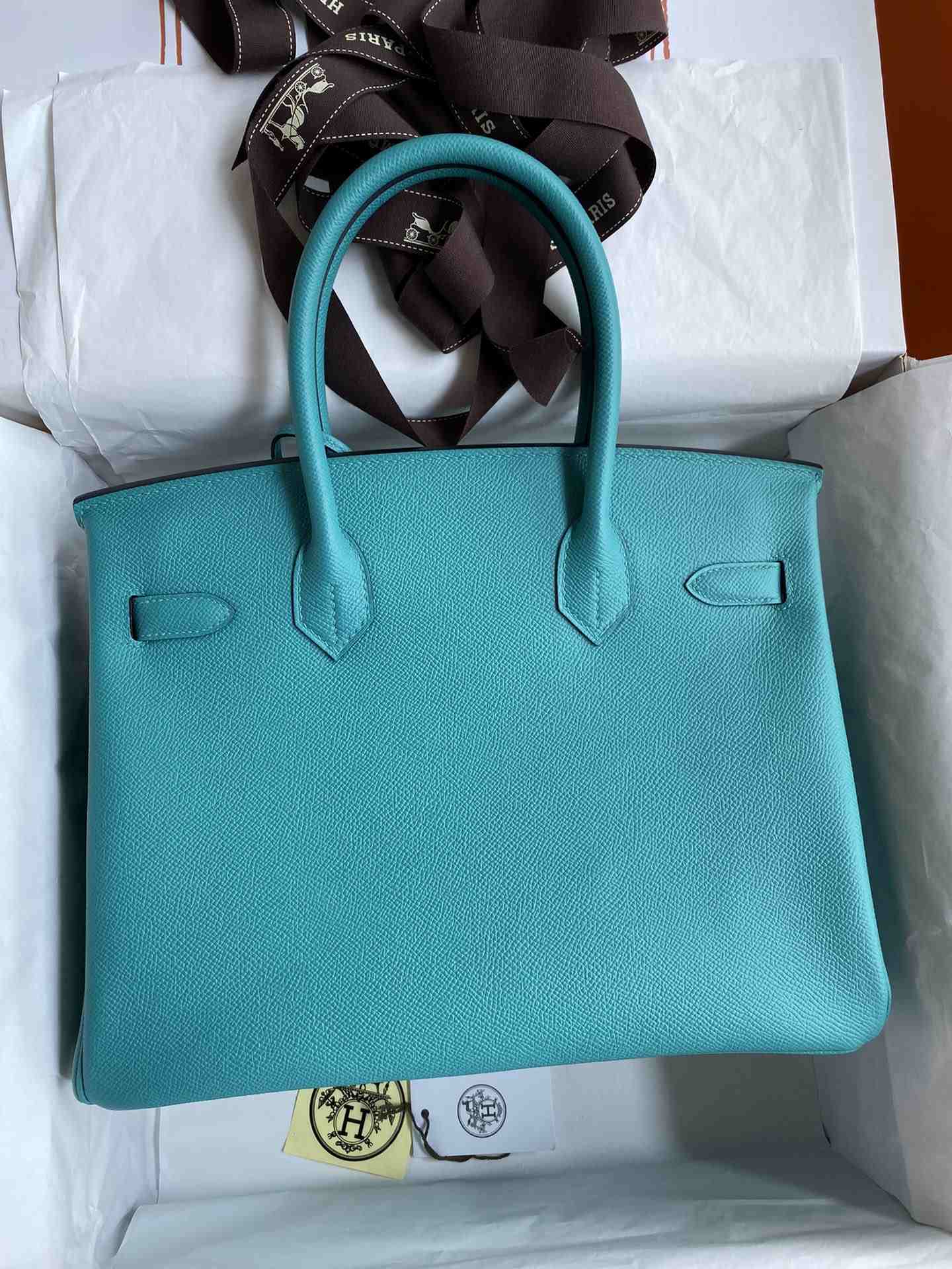 HERMES Birkin 30 Blue Paon Epsom Silver-tone Hardware