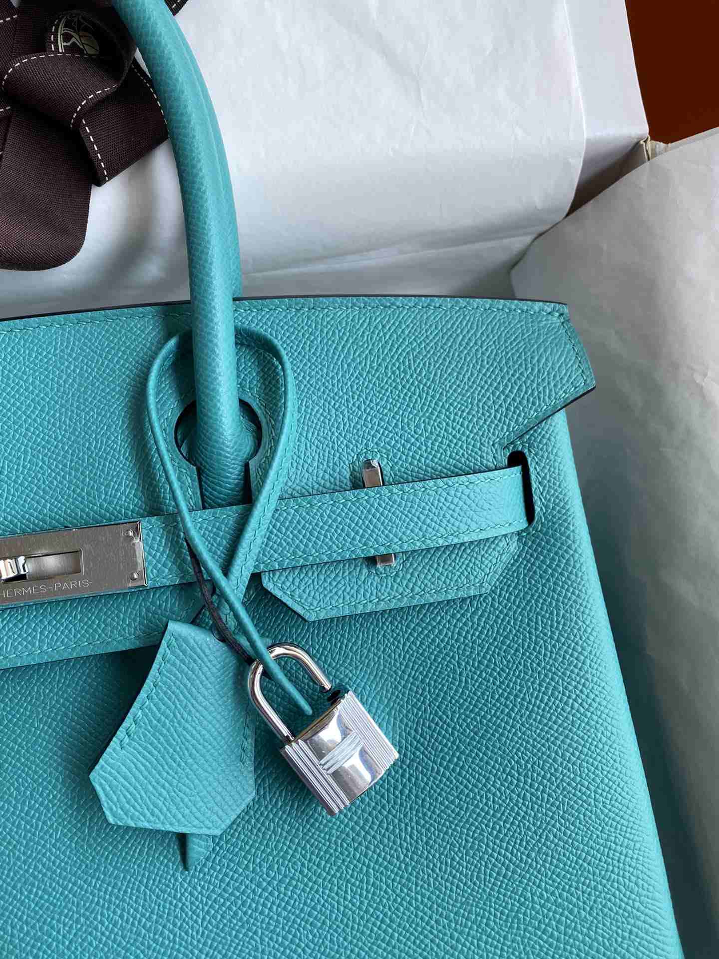 HERMES Birkin 30 Blue Paon Epsom Silver-tone Hardware