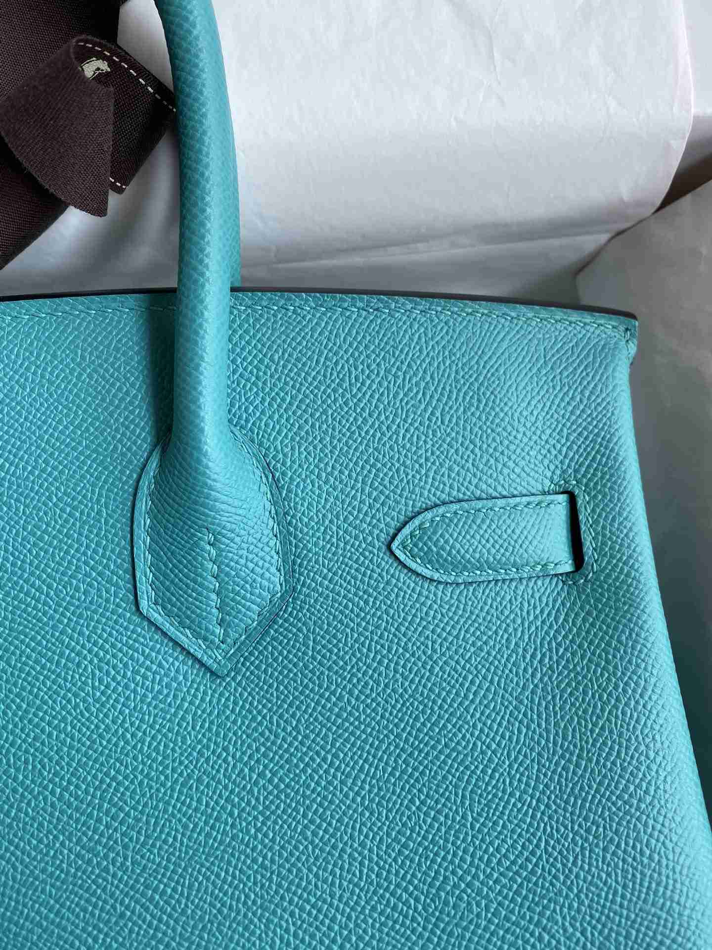 HERMES Birkin 30 Blue Paon Epsom Silver-tone Hardware