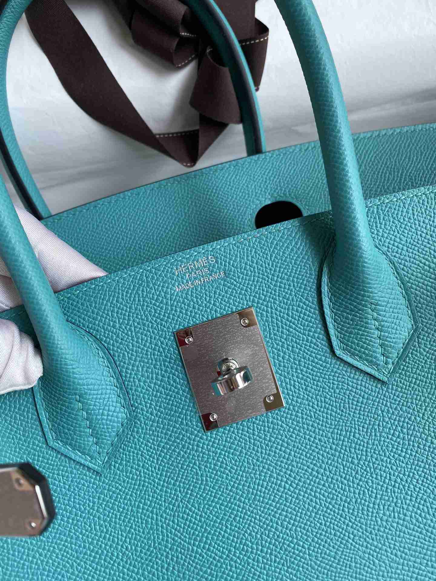 HERMES Birkin 30 Blue Paon Epsom Silver-tone Hardware