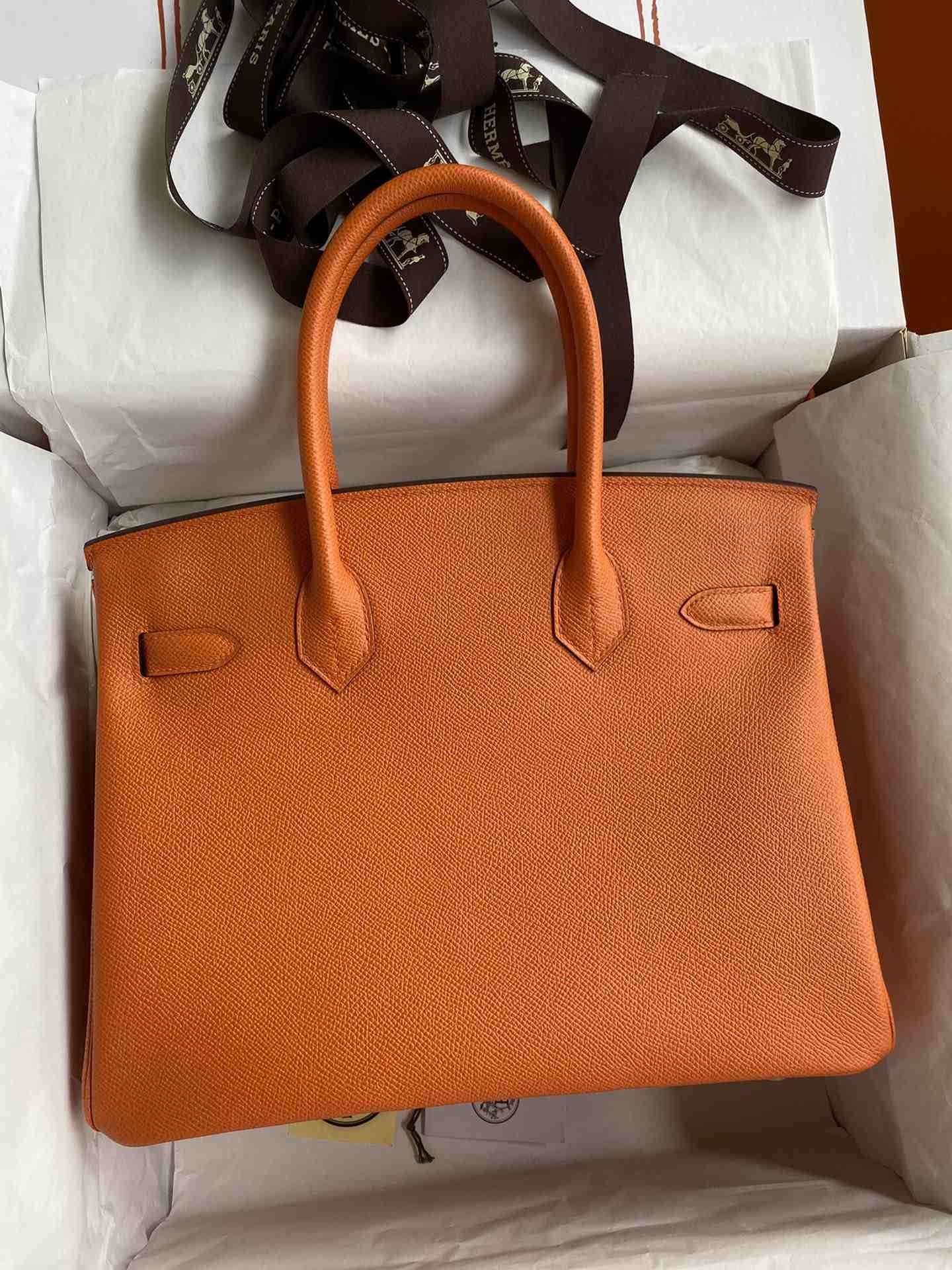 HERMES Birkin 30 Orange Epsom Silver-tone Hardware