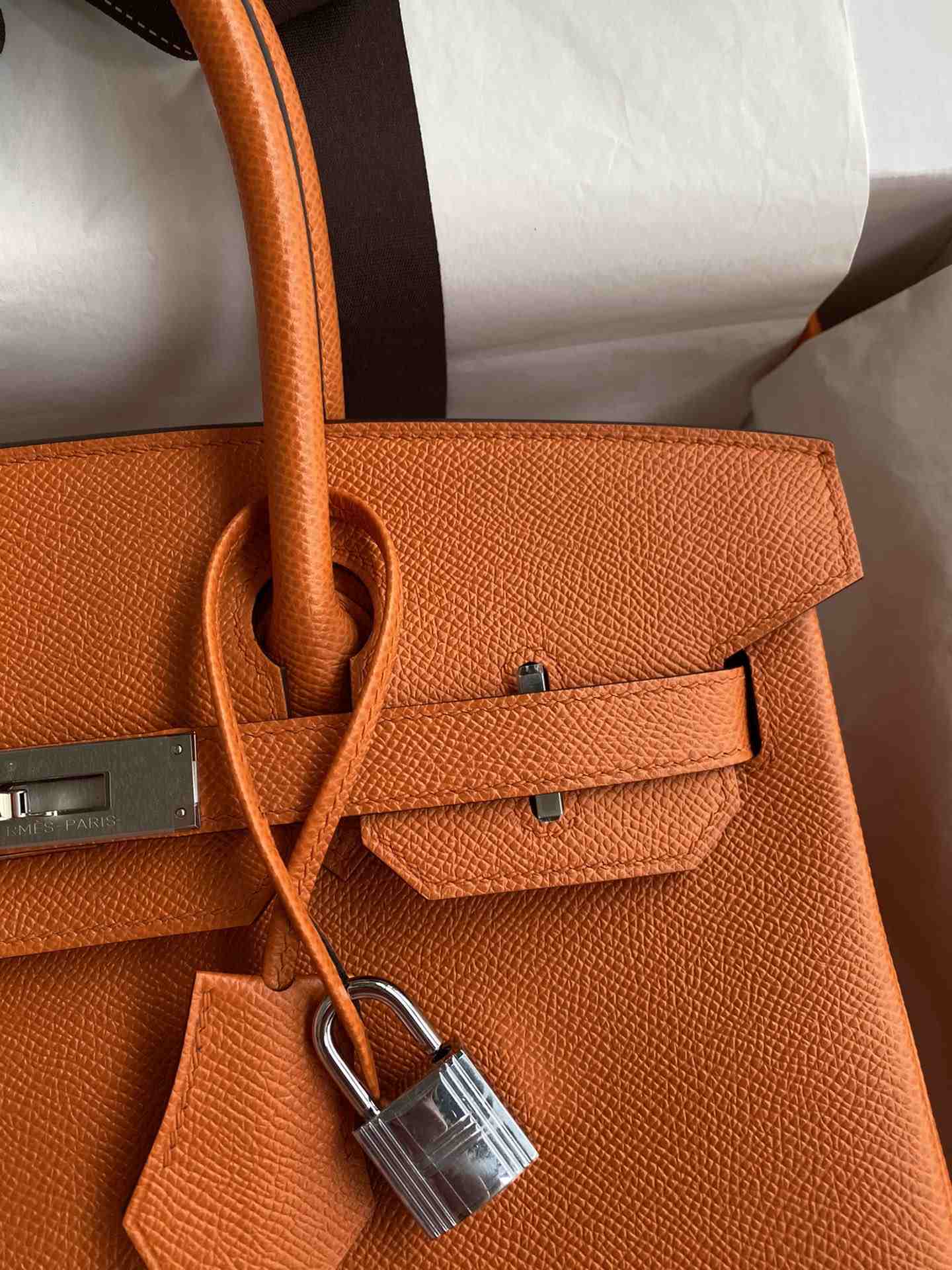 HERMES Birkin 30 Orange Epsom Silver-tone Hardware