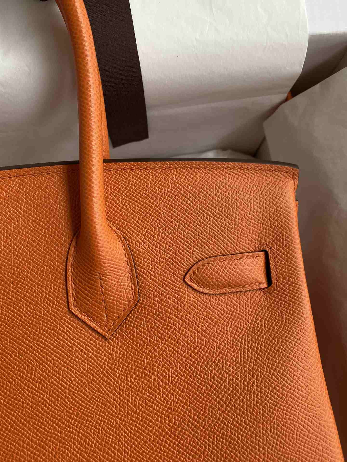 HERMES Birkin 30 Orange Epsom Silver-tone Hardware