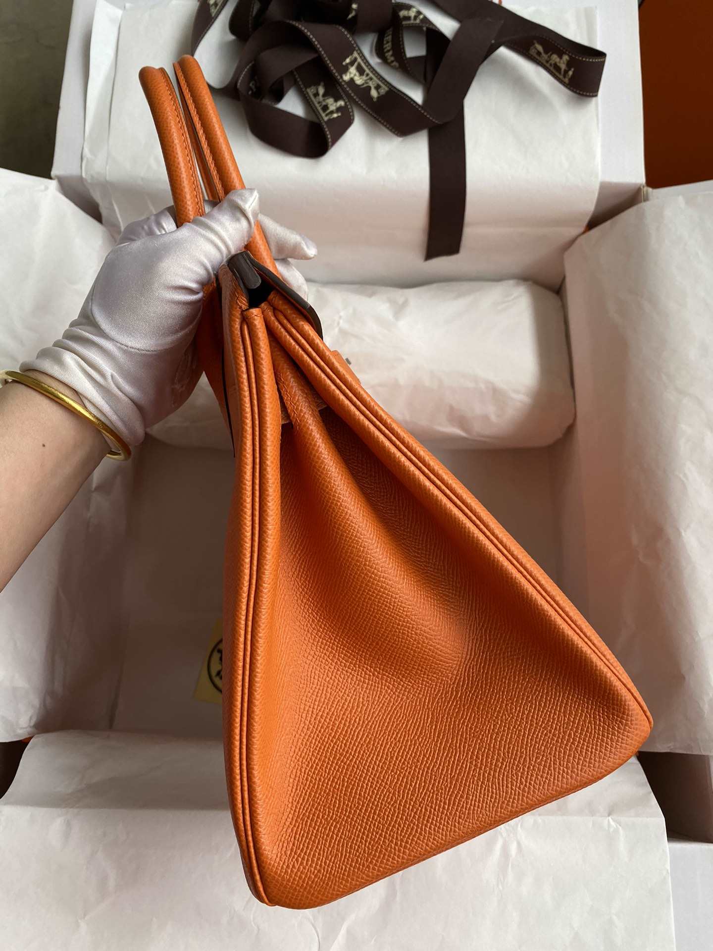 HERMES Birkin 30 Orange Epsom Silver-tone Hardware