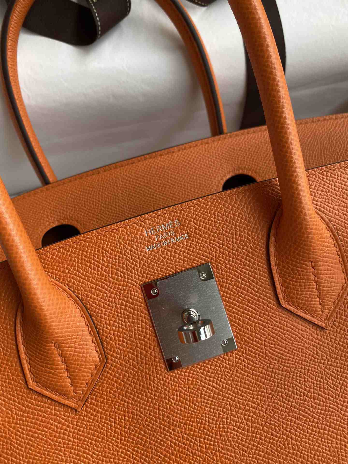 HERMES Birkin 30 Orange Epsom Silver-tone Hardware