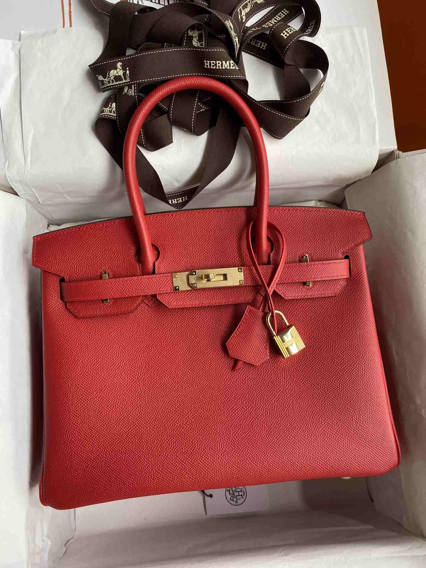 HERMES Birkin 30 Rouge De Corur Epsom Gold-tone Hardware