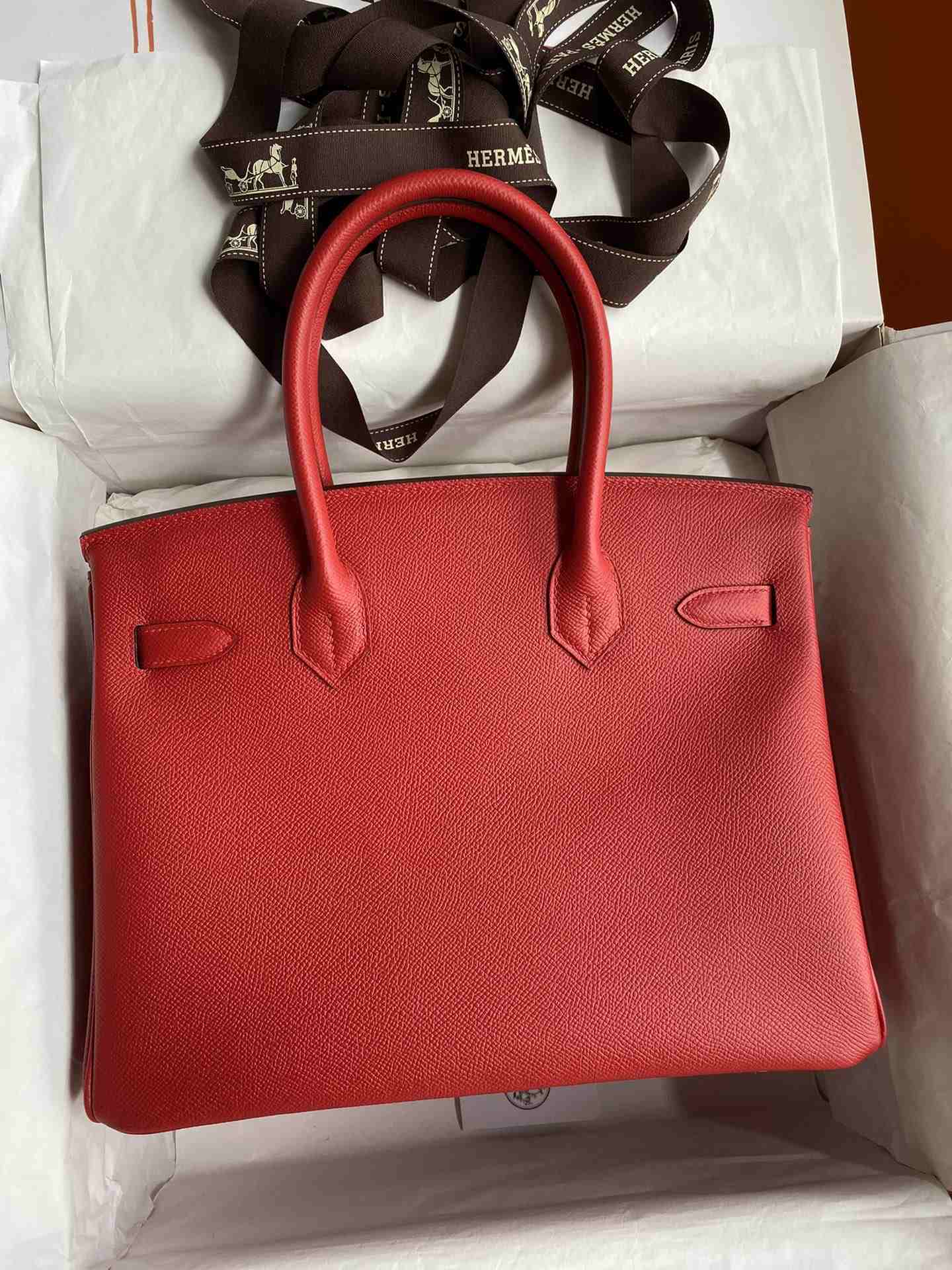 HERMES Birkin 30 Rouge De Corur Epsom Gold-tone Hardware