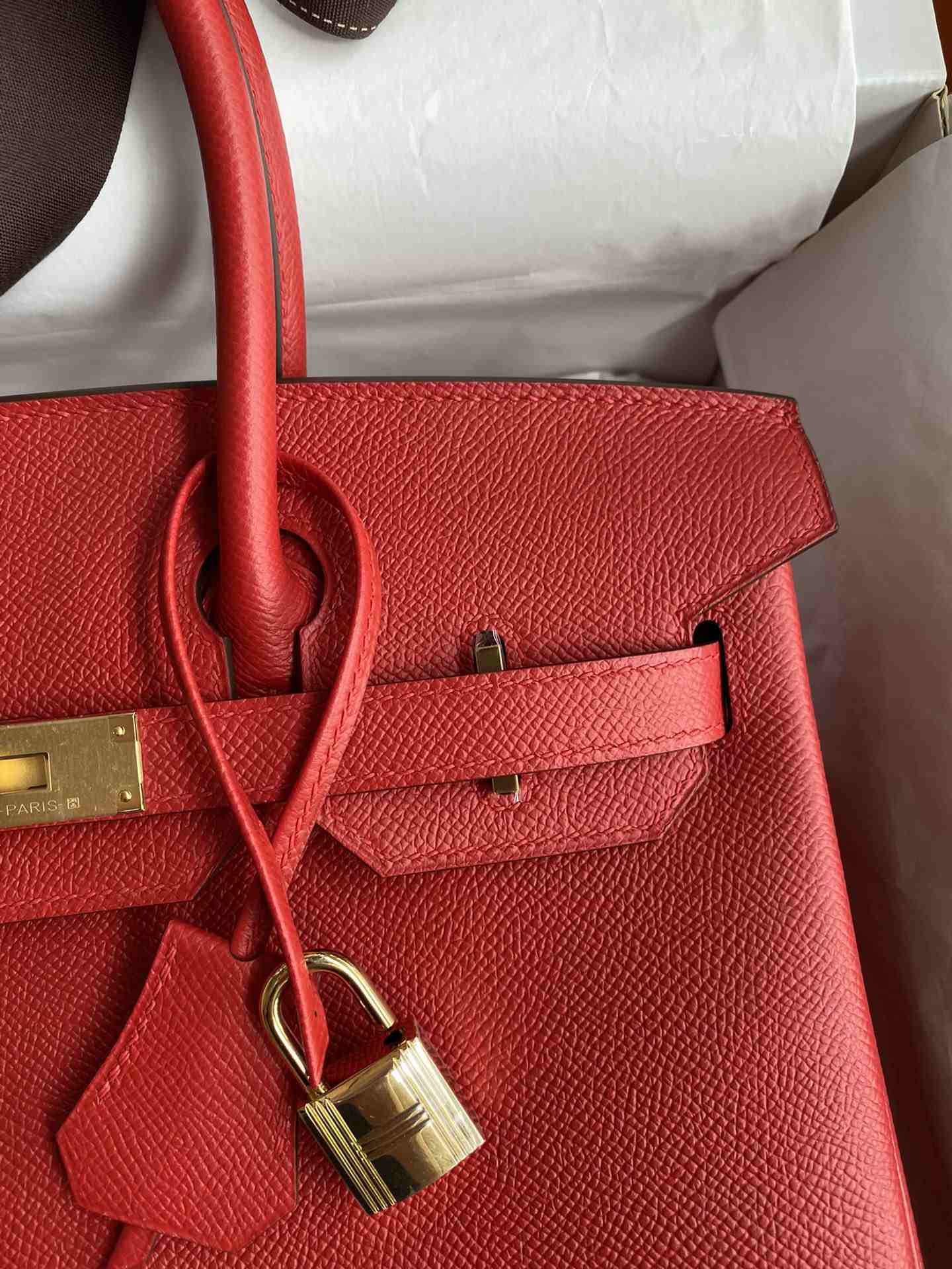 HERMES Birkin 30 Rouge De Corur Epsom Gold-tone Hardware