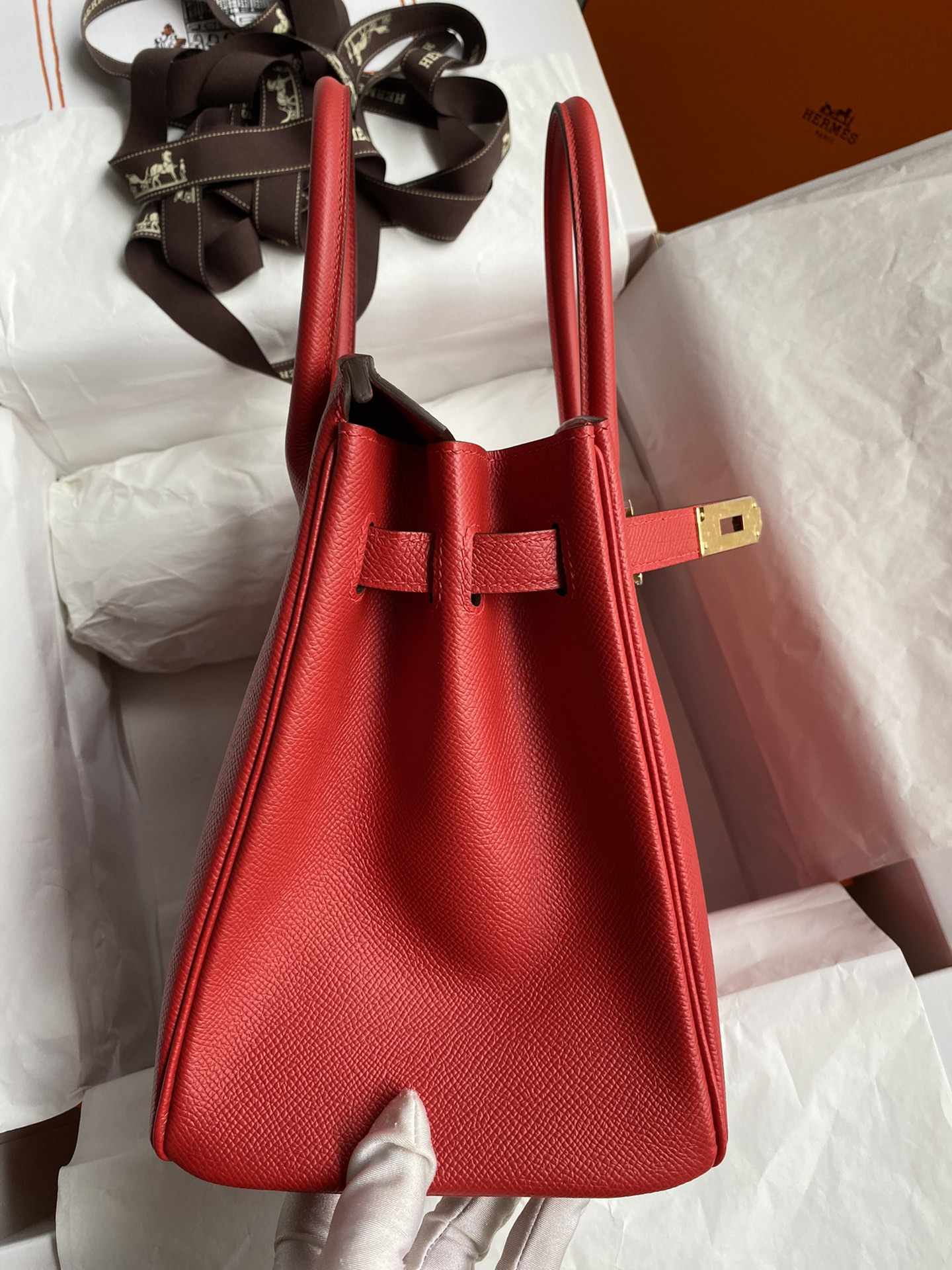 HERMES Birkin 30 Rouge De Corur Epsom Gold-tone Hardware