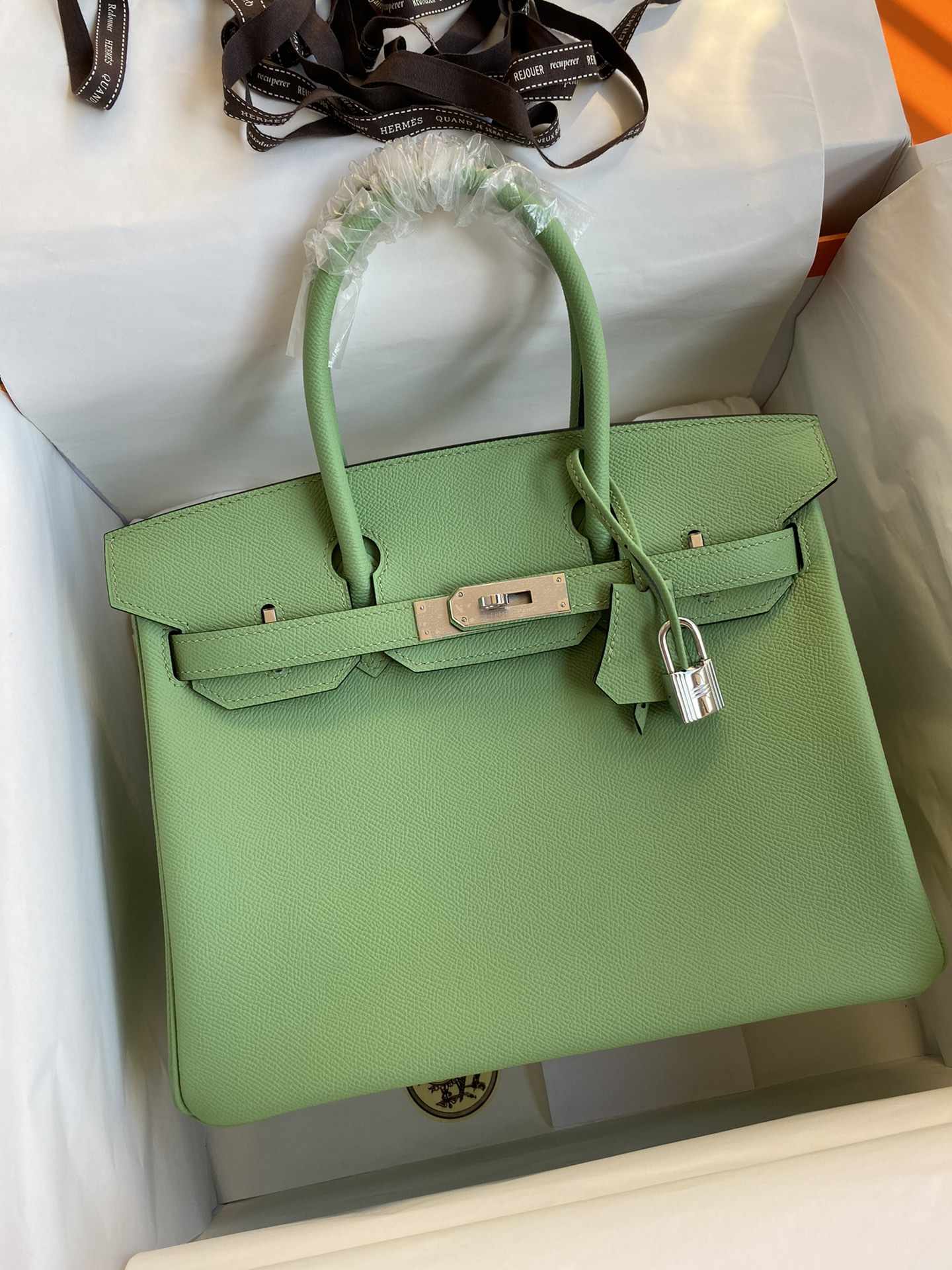 HERMES Birkin 30 Vert Criquet Epsom Gold-tone Hardware