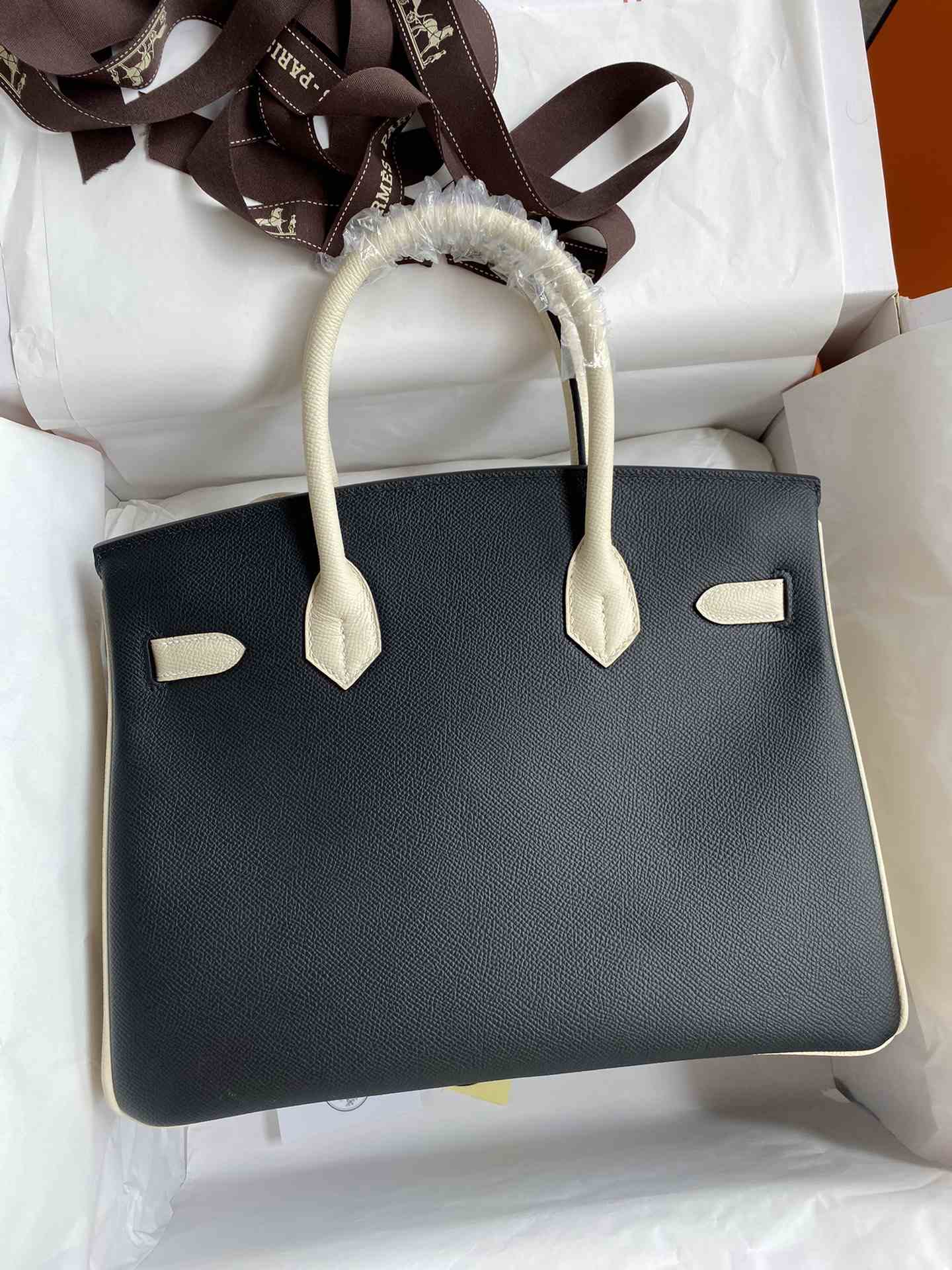 HERMES Birkin 30 Nior&Craie Epsom Silver-tone Hardware