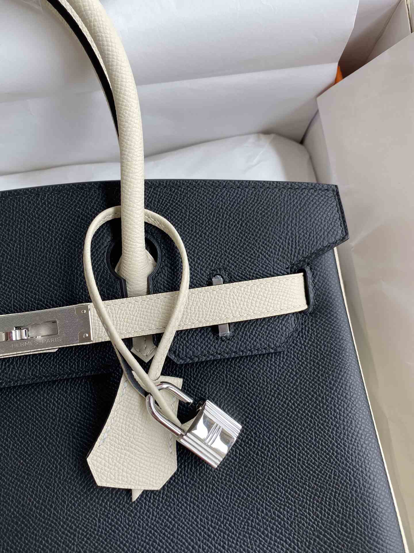 HERMES Birkin 30 Nior&Craie Epsom Silver-tone Hardware