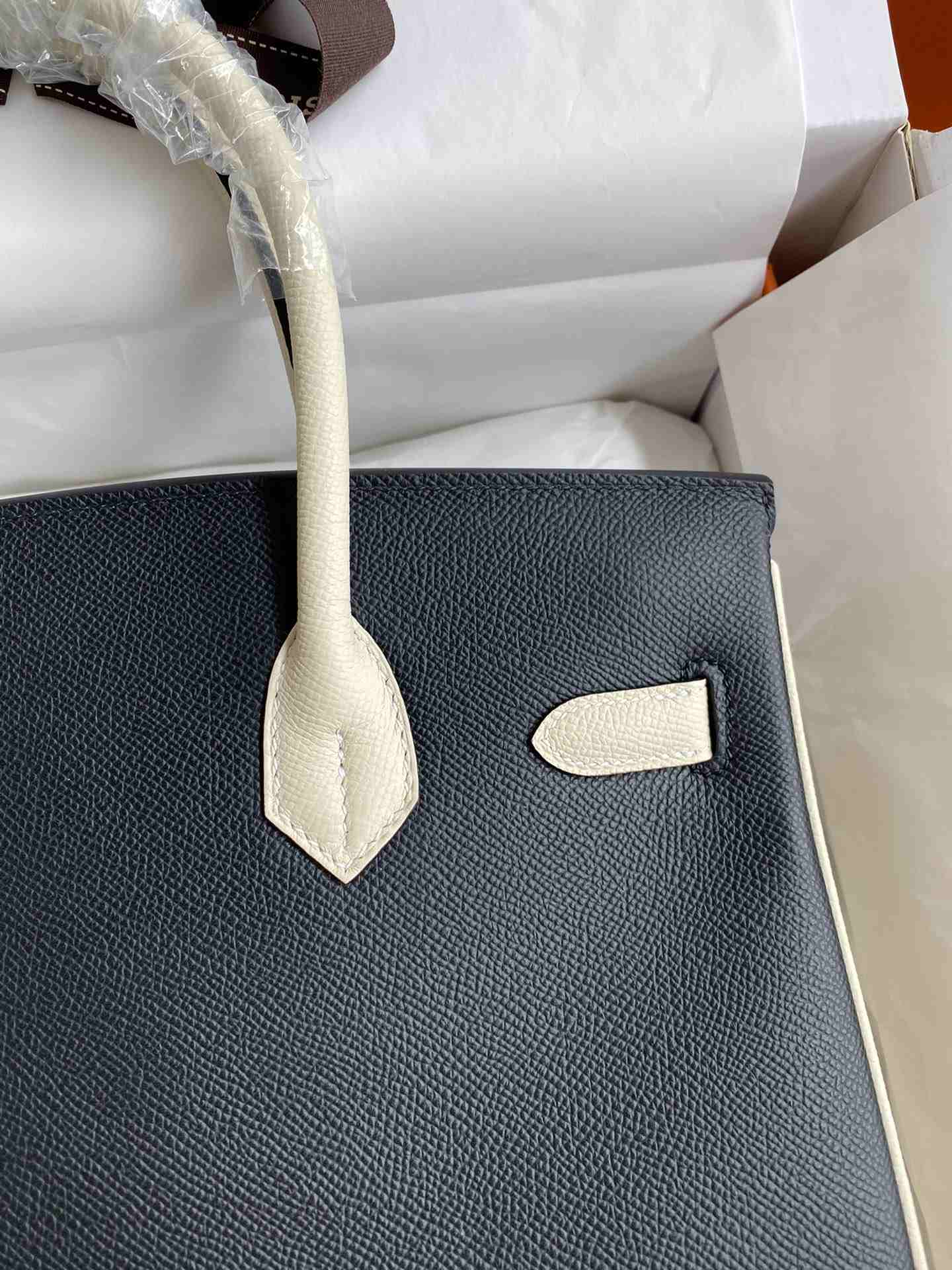 HERMES Birkin 30 Nior&Craie Epsom Silver-tone Hardware