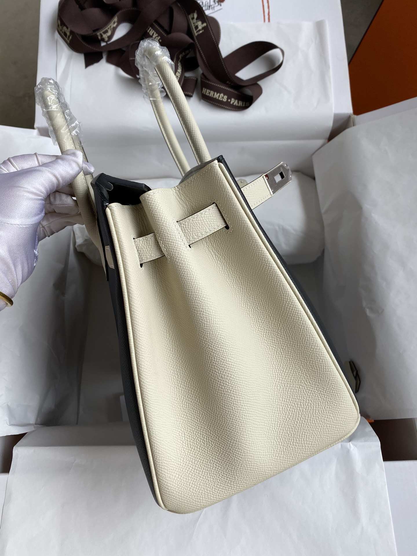 HERMES Birkin 30 Nior&Craie Epsom Silver-tone Hardware