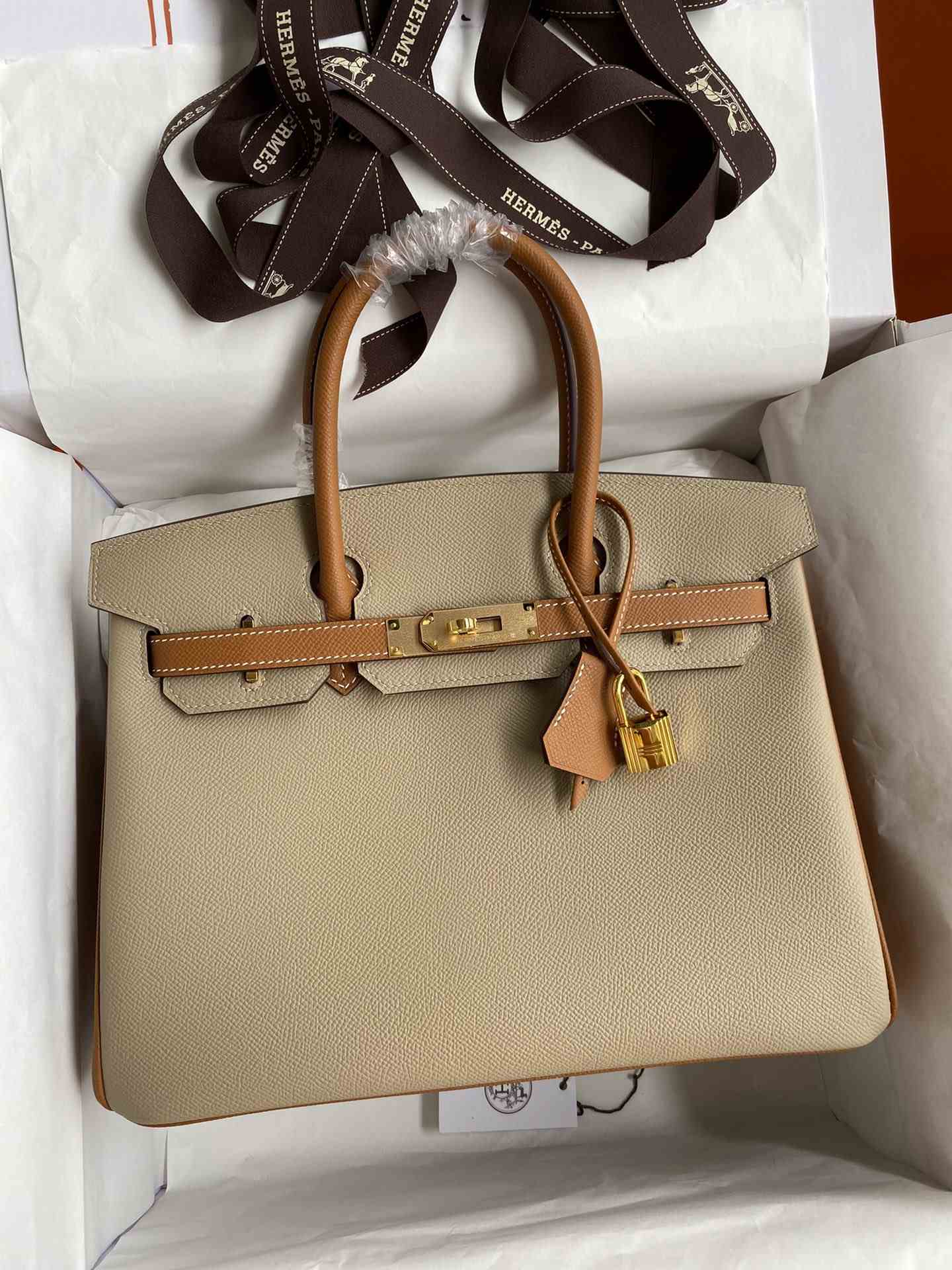 HERMES Birkin 30 Trench&Gold Epsom Gold-tone Hardware