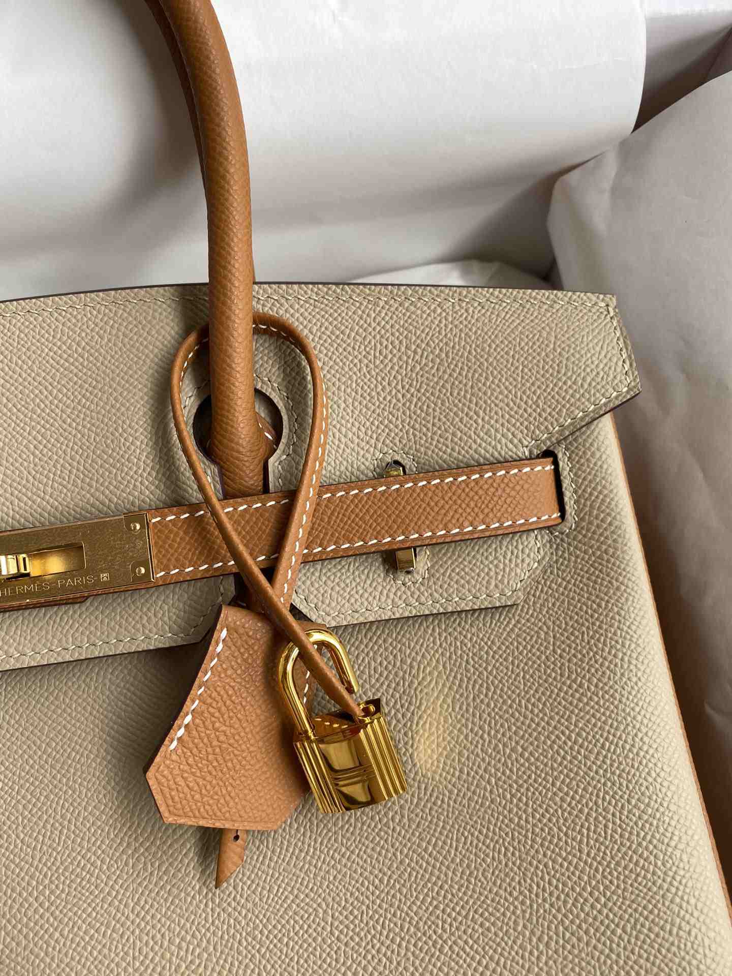 HERMES Birkin 30 Trench&Gold Epsom Gold-tone Hardware